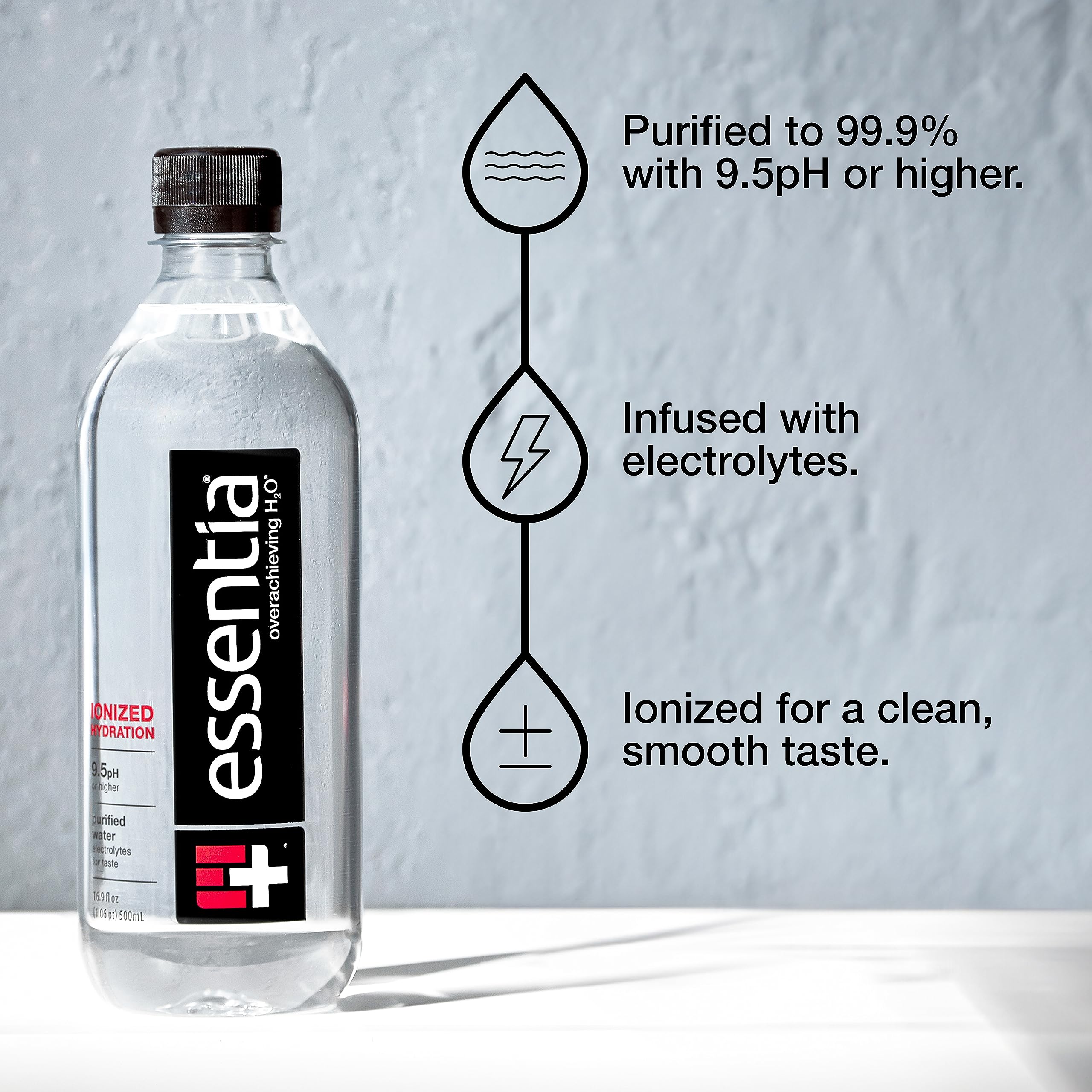 Essentia Alkaline Water - Ionized, 99.9% Pure, Electrolyte-Infused, pH 9.5+ for Smooth Taste, 20 Fl Oz (24-Pack) | Hydration for Fitness, Wellness & Daily Refreshment