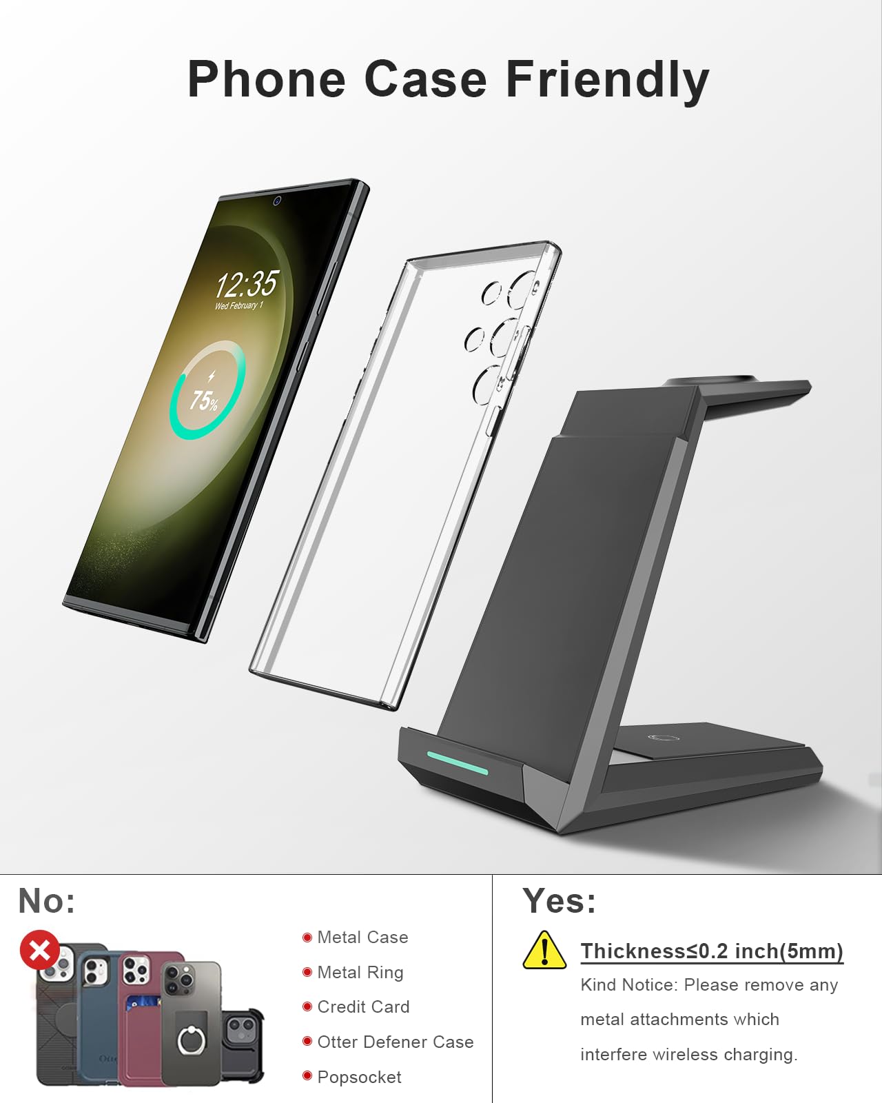 ADADPU 3-in-1 Fast Wireless Charging Station for Samsung Galaxy S25/S24/S23 Ultra/S22/S21/Z Flip/Fold 4, Galaxy Watch 6/5/4/3/Pro & Buds - Compact Charging Dock for Home, Office & Travel
