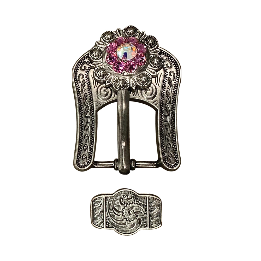 Antique Silver Pink AB Crystal Conchos - 1 to 3 Inch Sizes with Buckles | Western Jewelry for Belts, Boots & Cowboy Accessories