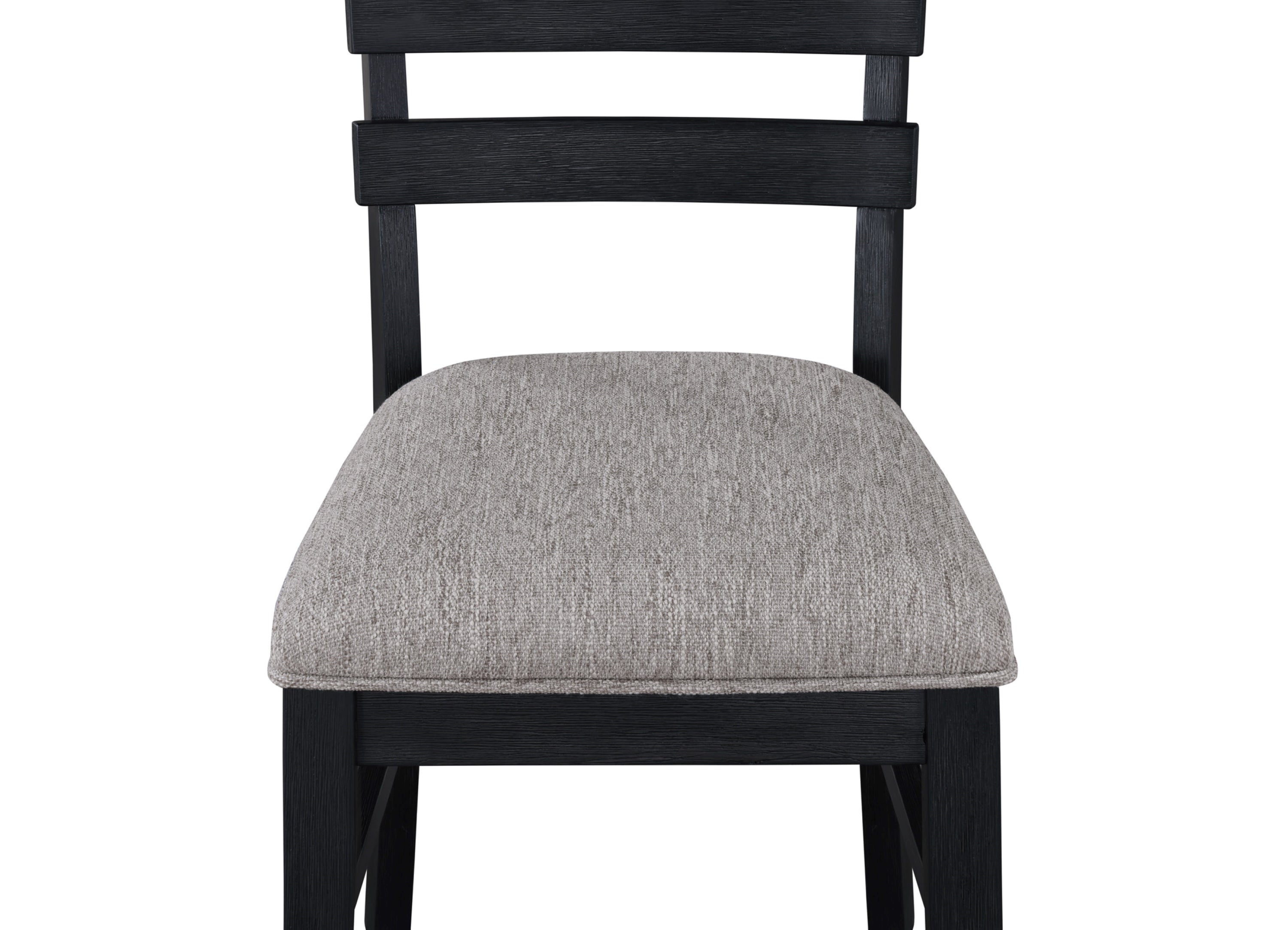 2-Piece Black Finish Side Chairs with Gray Fabric Upholstered Seat - Ladder Back Contemporary Transitional Style Wooden Dining Chairs for Kitchen, Breakfast Nook & Small Space Decor