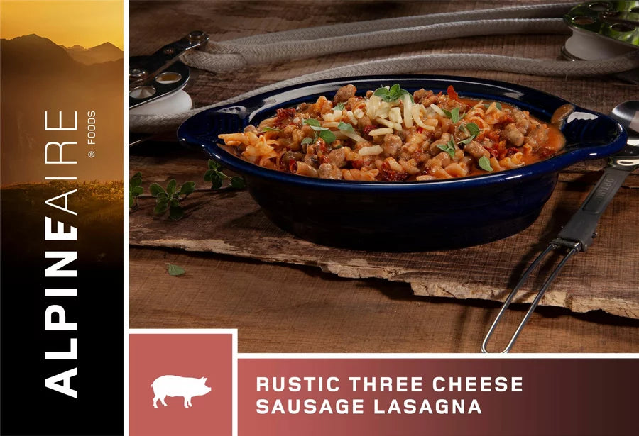 AlpineAire Rustic Three Cheese Sausage Lasagna - Freeze Dried Backpacking Meal for Camping, Hiking & Emergency Food Supply