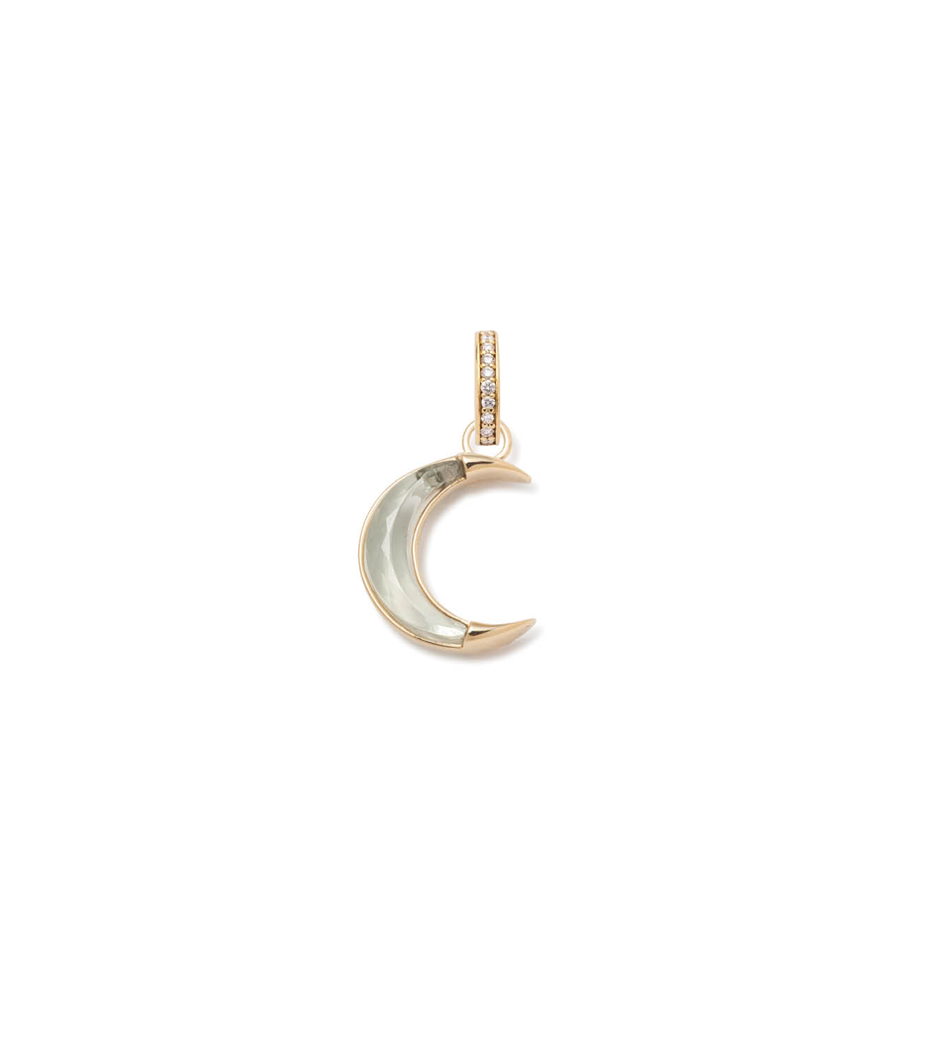 15mm Prasiolite Gemstone Crescent Karma Medallion with Annex Link - Perfect for Spiritual Healing, Yoga, and Meditation Jewelry