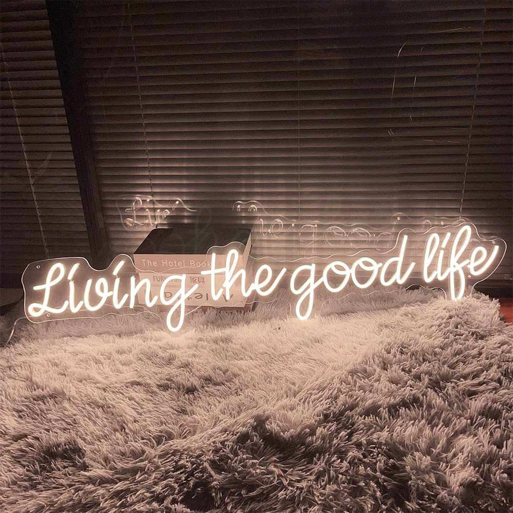 Custom Personalized LED Neon Light Sign - 'Living The Good Life' Wall Decor for Home, Birthday, Wedding & Christmas | 27.5 Inch Warm White Indoor Neon Sign for Living Room, Business Gift for Adults, Women & Men | Perfect for Home Decor, Parties & Romantic Ambiance