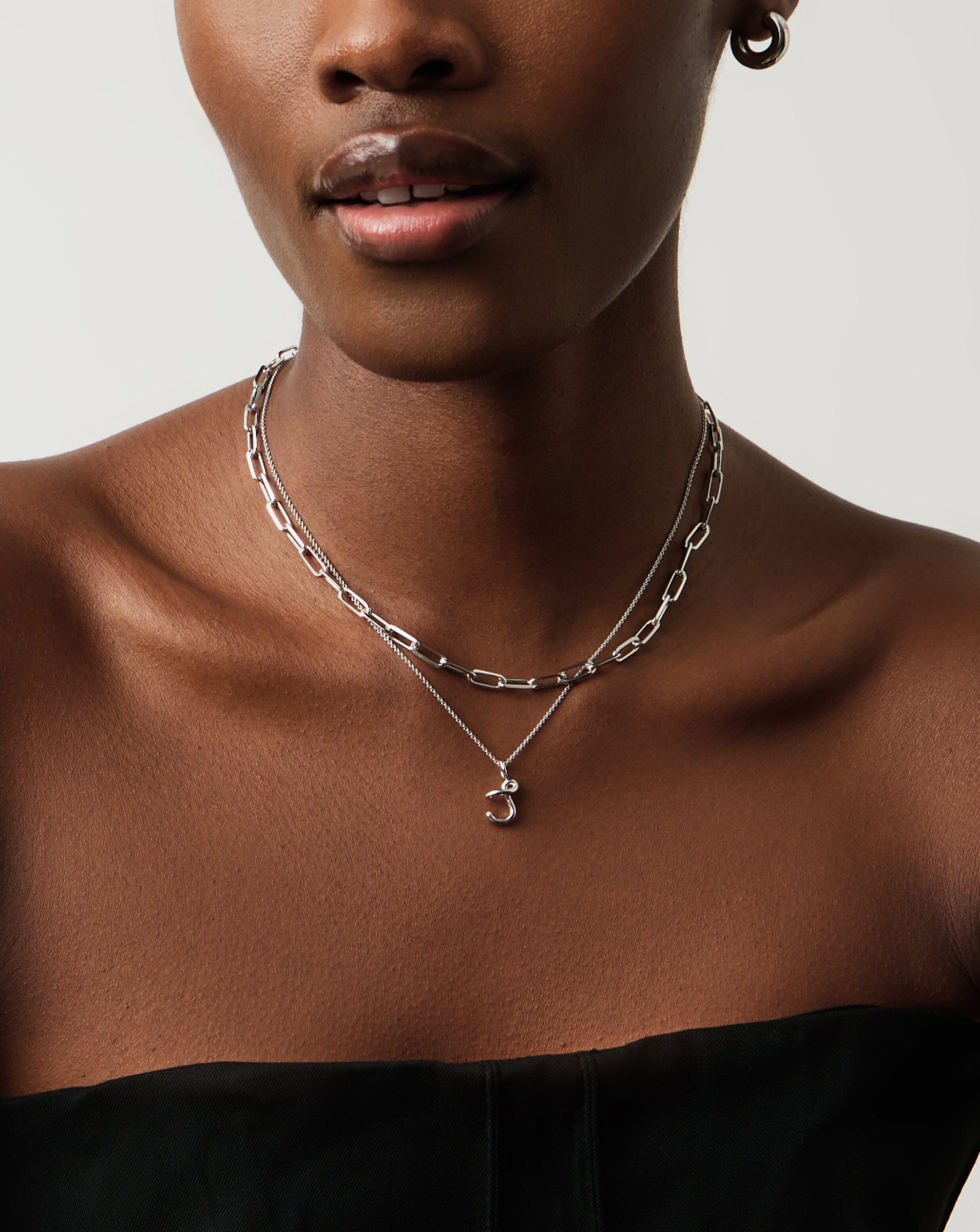 Curly Molten Mini Initial Necklace - Letter J | Sterling Silver Personalized Jewelry for Women | Gift for Her, Birthday, Anniversary, Valentine's Day