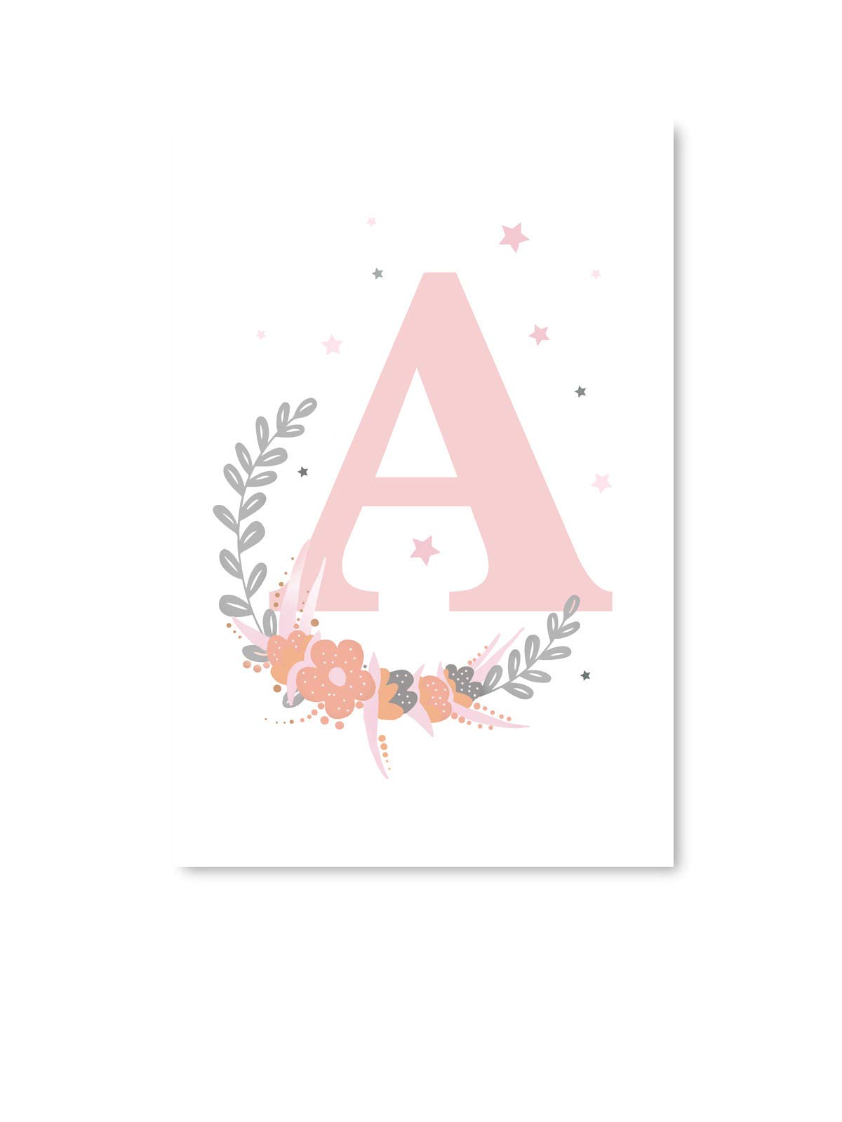 Pink Floral Letter A Nursery Wall Art - 32