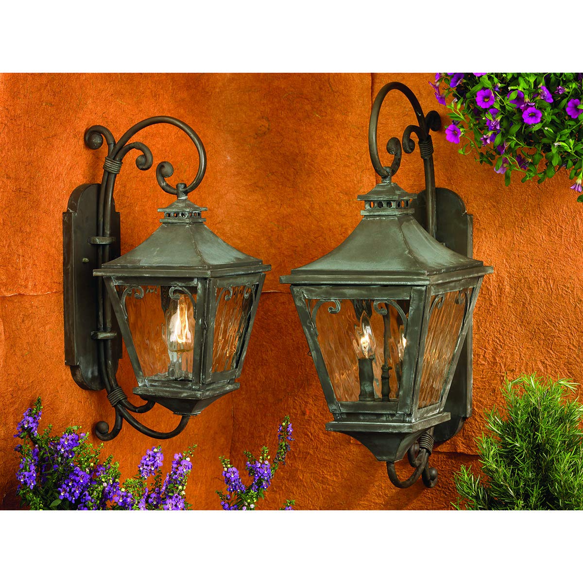 Elk 6710-C 8x20 Inch Manor 1-Light Outdoor Wall Lantern with Water Glass Shade, Charcoal Finish - Elegant Exterior Lighting for Porch, Patio, Garden & Entryway
