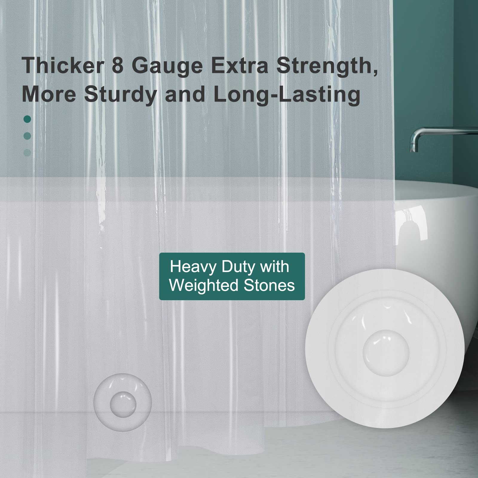 AmazerBath 36x72 Inch Heavy Duty Clear PEVA Shower Curtain - Waterproof Plastic Walk-in Shower Stall Liner with 2 Weighted Stones & 6 Grommet Holes - Perfect for Small Bathrooms, RV Showers & Apartment Bathrooms