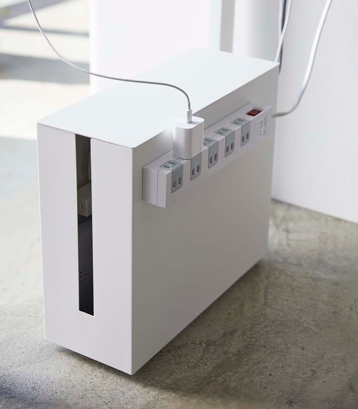 Steel Rolling Cable Management Box - Organize Wires & Cords for Home Office, TV Stand, and Entertainment Centers