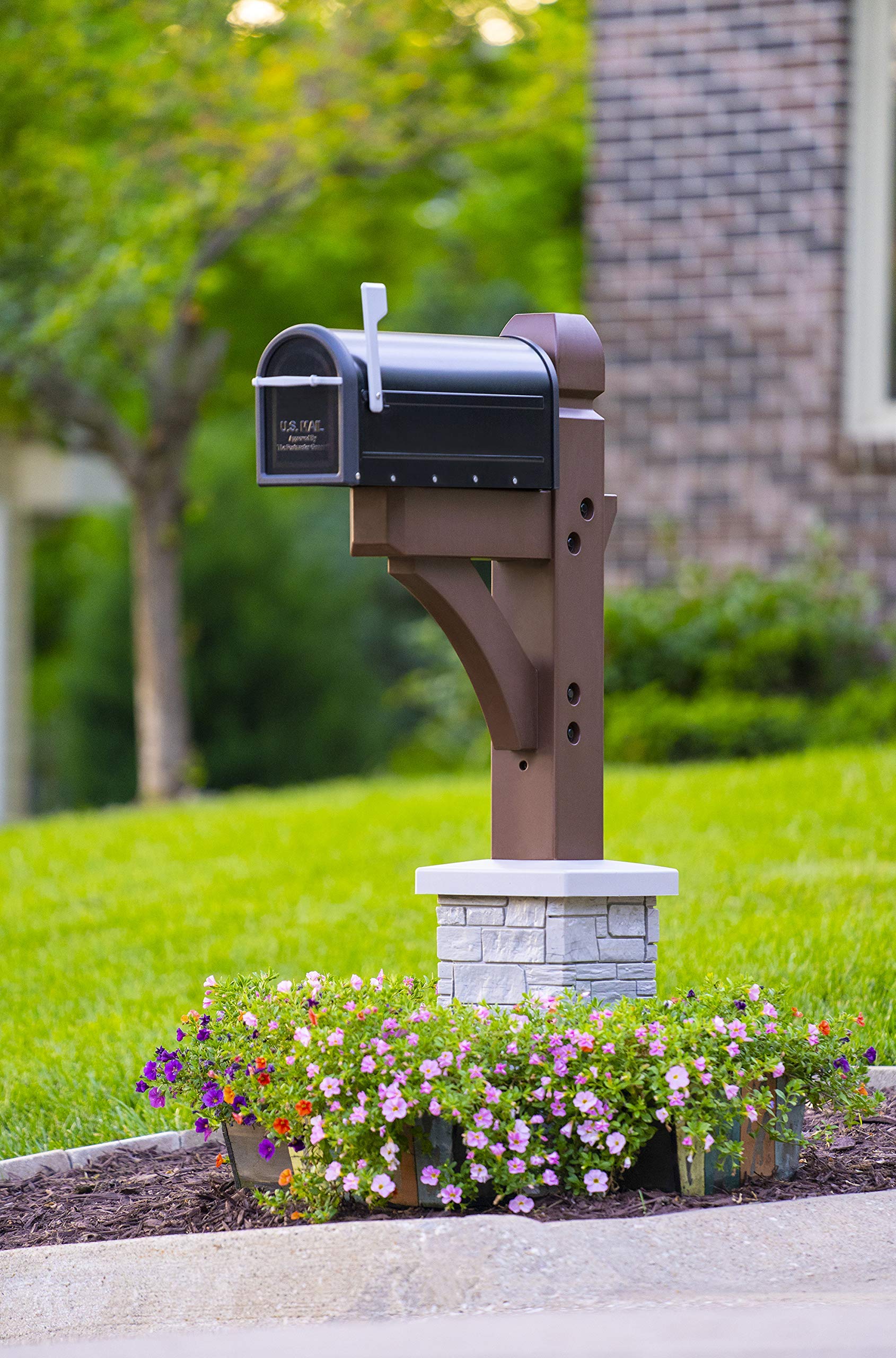 Premium Mailbox Post Set with Cross-Arm - Classic Coffee Brown Finish - Durable Outdoor Mailbox Stand for House, Farm & Rural Areas