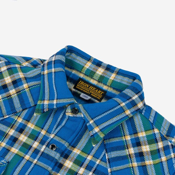 Iron Heart IHSH-370 Ultra Heavy Flannel Tartan Check Western Shirt for Men - Blue Plaid Workwear Shirt | Durable & Warm for Outdoor, Ranch Work & Casual Wear