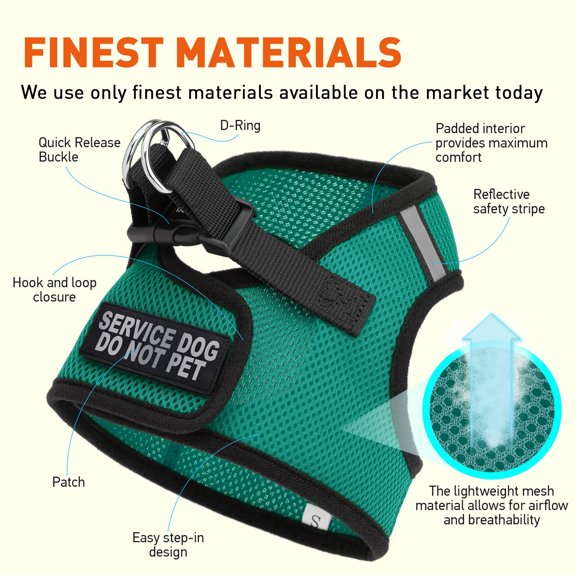 Dogline Boston Step-in Mesh Dog Harness with 'Service Dog Do Not Pet' Patch - No-Choke Soft Padded Vest for Small, Medium & Large Dogs (27-31in Girth) - Gentle Chest Support for Walking, Training & Outdoor Adventures - Dark Teal
