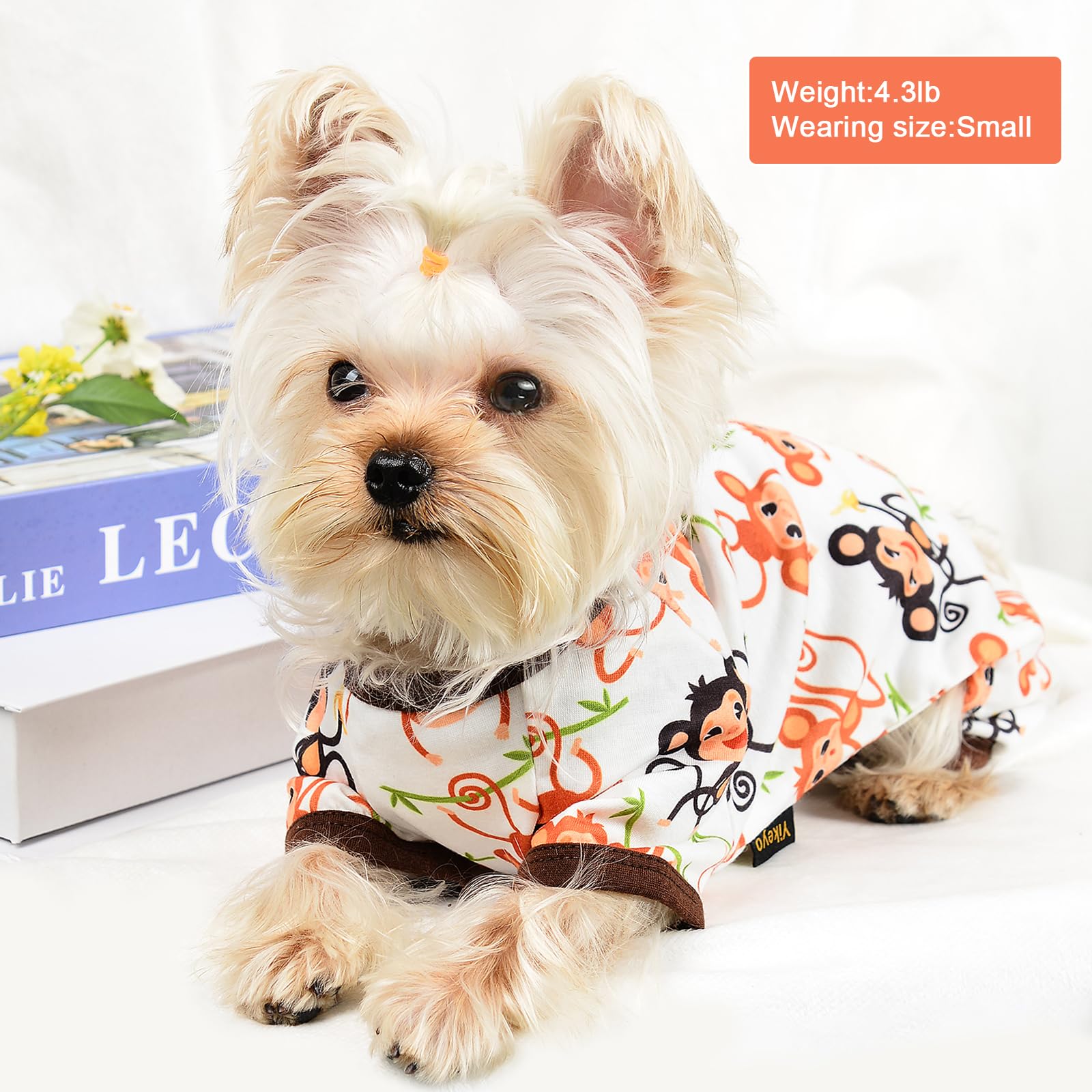 Adorable Soft Stretch Puppy Clothes - Cute Monkey Print Dog Pajamas & Onesies for Summer - Comfortable Small Dog Jammies for Indoor Lounging & Playtime