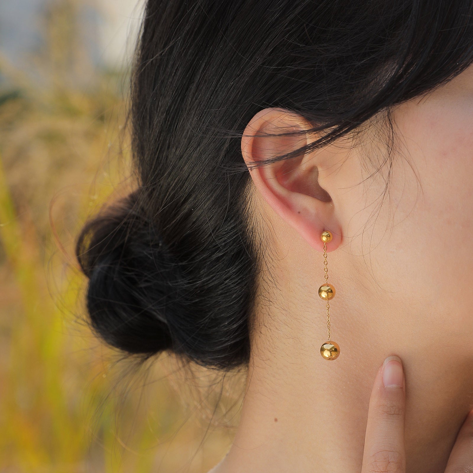 18K Gold Plated Irregular Bead Ball Drop Earrings for Women - Elegant Dangle Earrings for Party, Wedding & Daily Wear | JDE132