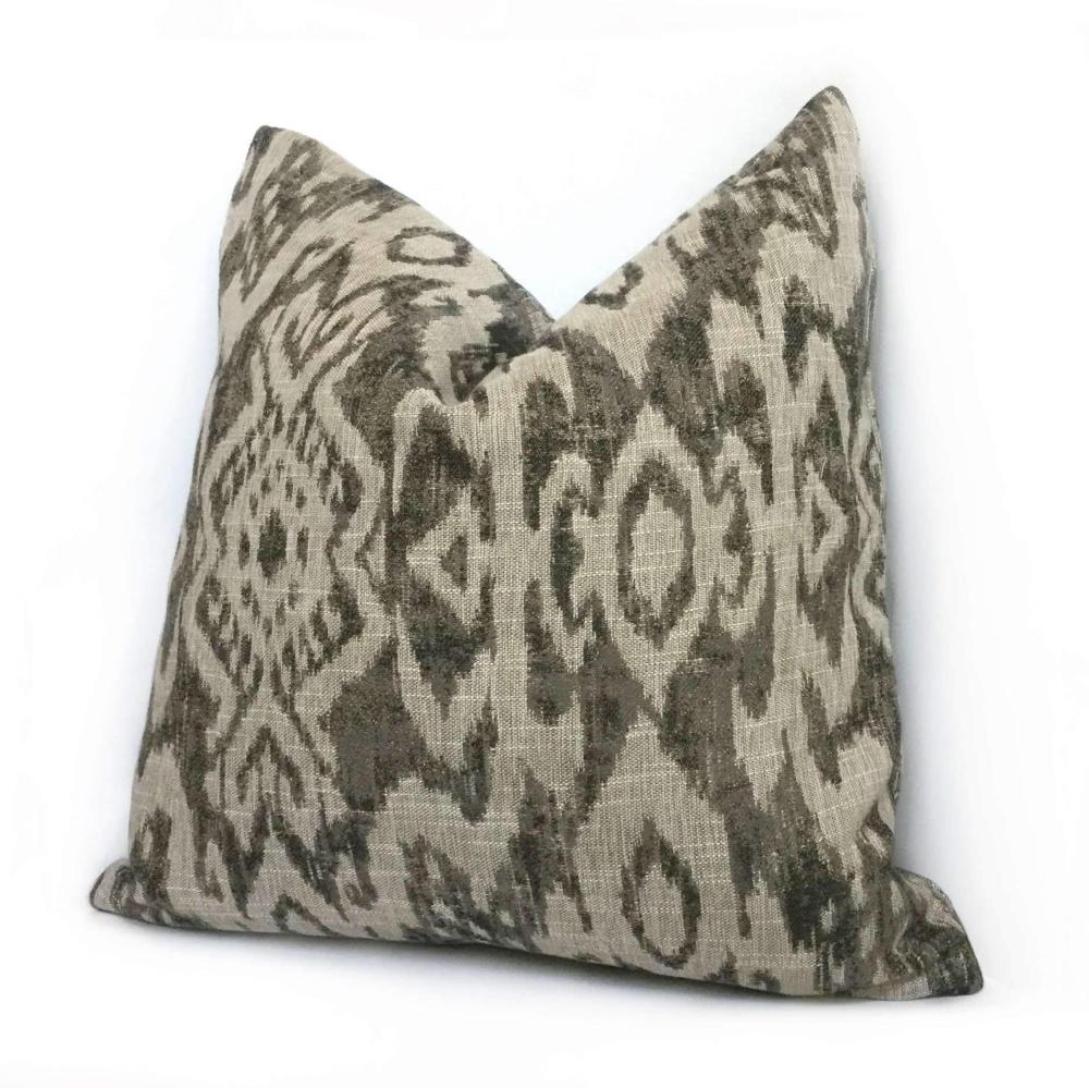 Handmade Ikat Tribal Gray Tan Pillow Cover - Boho Chic Home Decor for Sofa, Bed & Living Room