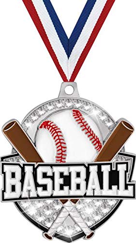 Crown Awards 2.25 Inch Royal Baseball Medals - Silver Sports Medals with Free Neck Ribbon - Perfect for Baseball Tournaments, Youth Sports Awards & Team Recognition Ceremonies