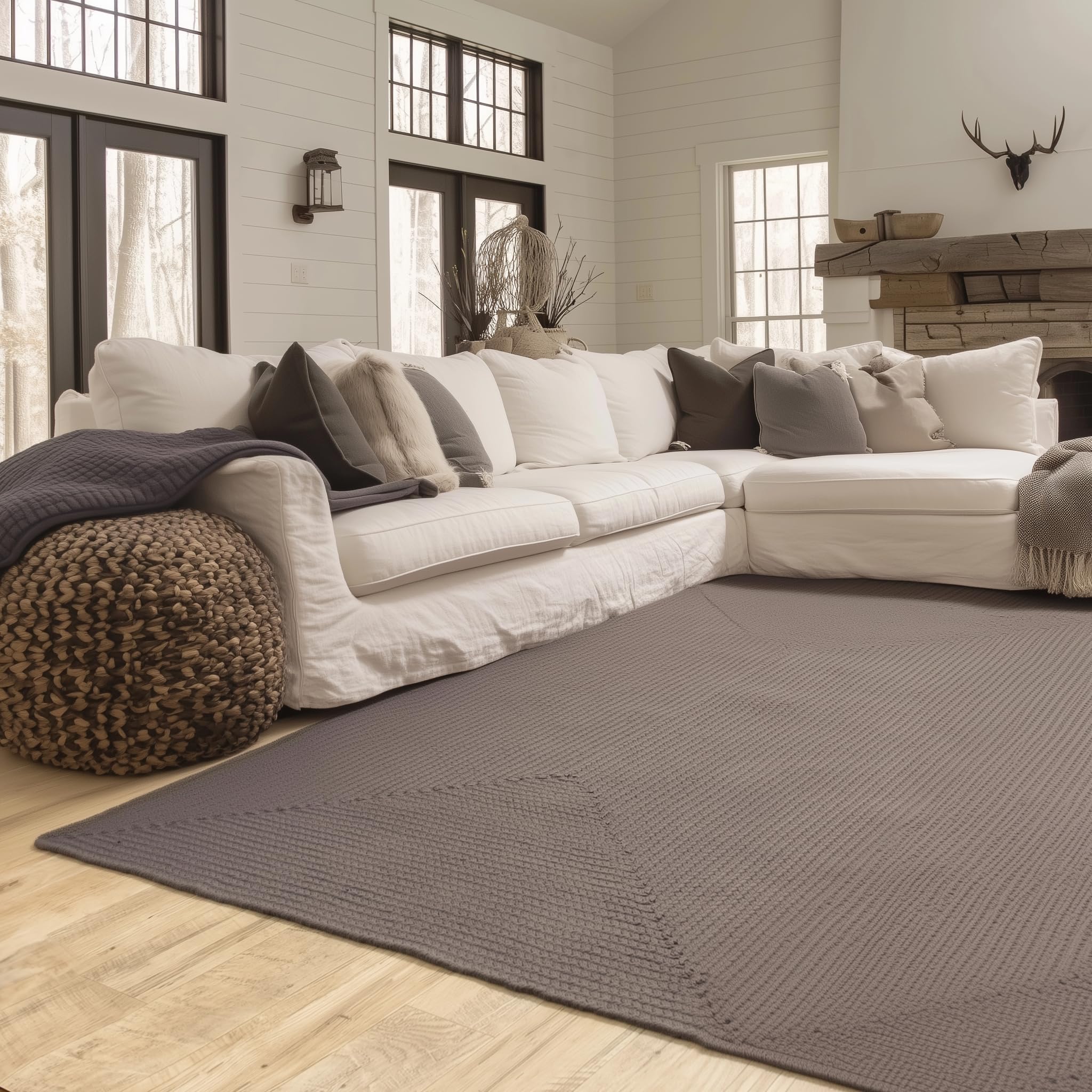 Lichfield Super Soft Reversible Braided Area Rug - 8' x 10' Charcoal Gray Woven Rug for Living Room & Bedroom - Cozy Home Decor for Family Gatherings & Relaxation