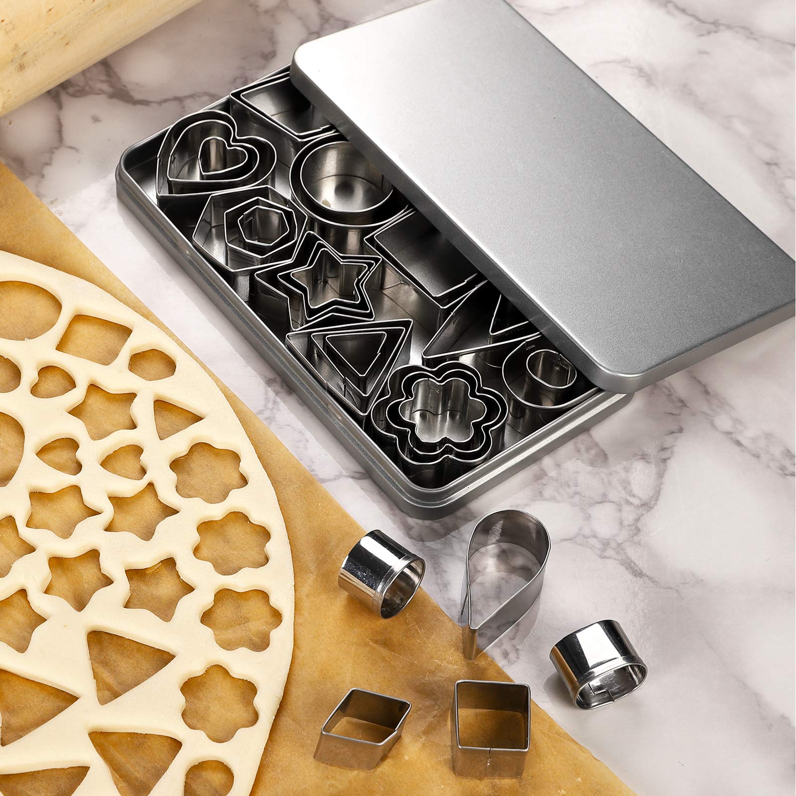 ZMJY Mini Cookie Cutter Set - 30 Stainless Steel Shapes (Heart, Star, Flower) for Baking, Pastry Dough, Pie Crust & Fondant - Perfect for Christmas Cookies, Birthday Cakes & DIY Dessert Decorations