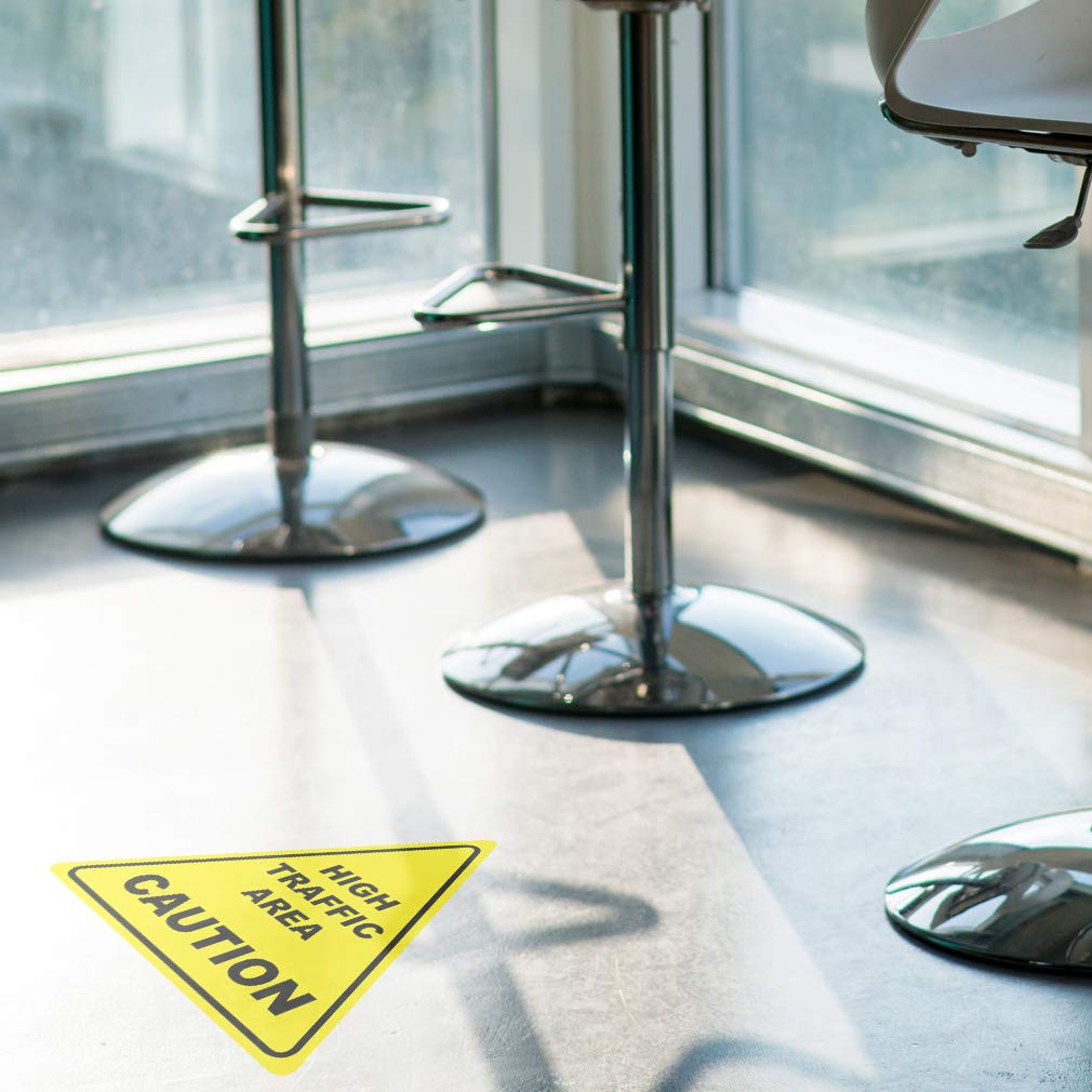 Anti-Slip Caution Floor Decals - 36 Inch Yellow & Black Triangle Safety Signs for High Traffic Areas | Durable Industrial Stickers for Warehouses, Retail Stores & Public Spaces