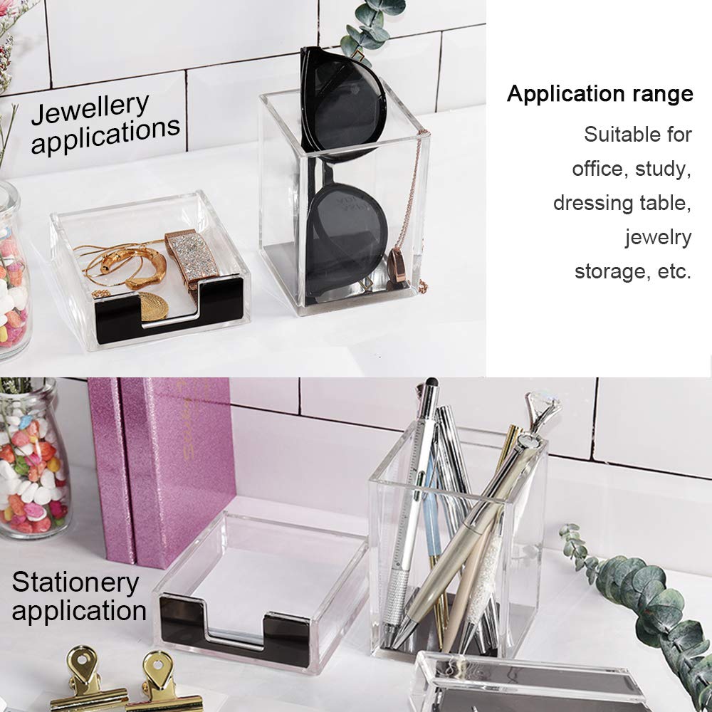Premium Acrylic Desk Organizer Set - Tape Dispenser, Stapler, Sticky Notes Tray, Magnetic Paper Clip Holder & Pen Pencil Organizer - Modern Office Supplies for Home & Workspace (Lucid Black) - Perfect for Desk Organization, School Supplies & Office Decor