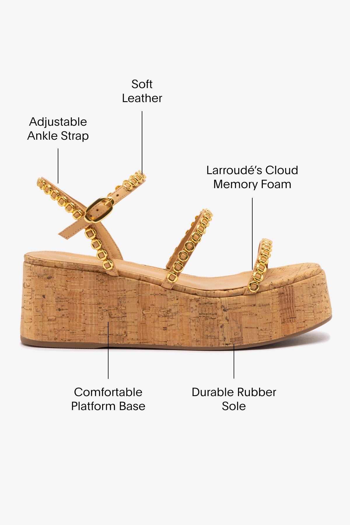 Gio Milanina Women's Flatform Sandals in Tan Leather & Natural Cork - Comfortable Summer Casual Shoes for Beach, Vacation & Everyday Wear
