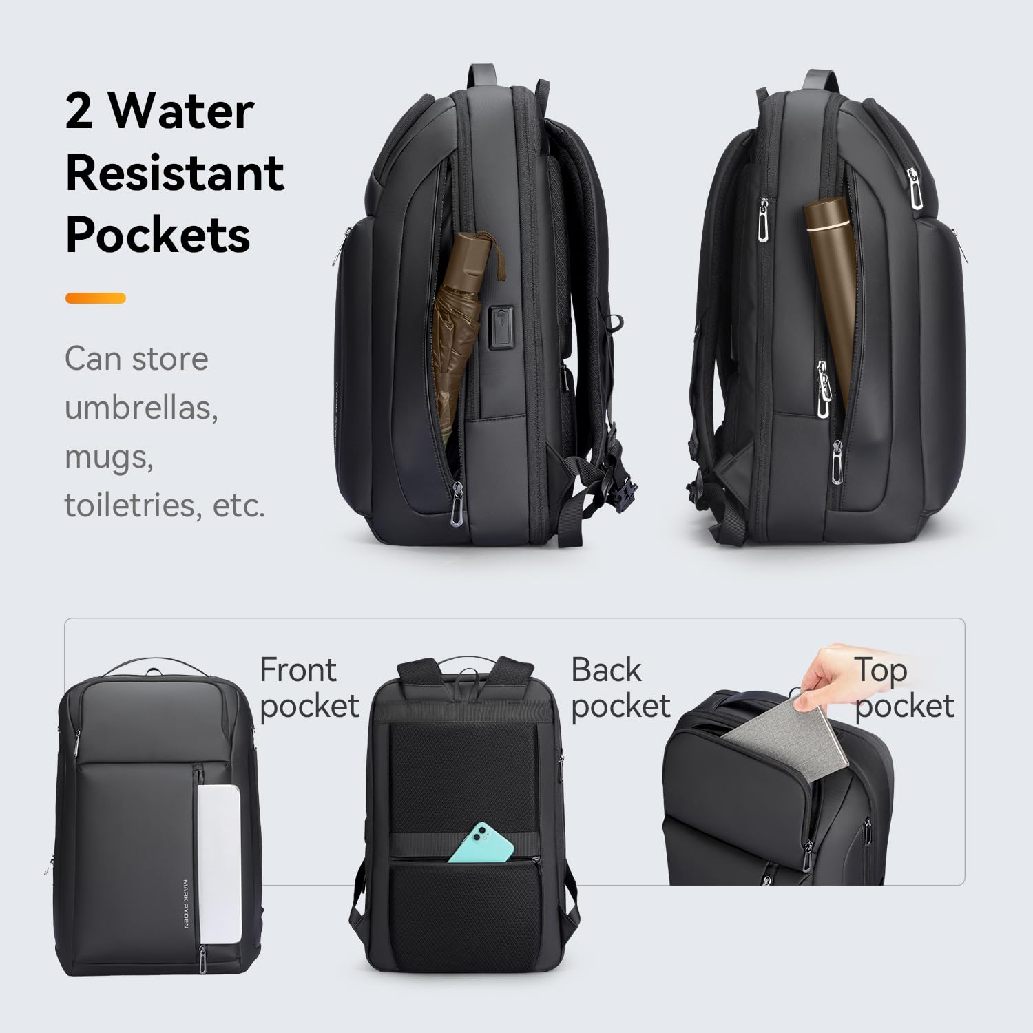 Mark Ryden Expandable 25-35L Waterproof Laptop Backpack for Men with USB Charging Port - Durable 15.6 Inch Computer Backpack for Work, Commute & Travel - Perfect for Business Trips, College Students and Daily Office Use