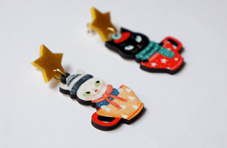 Laliblue Cute Cat Earrings for Women - Dainty Gold Plated Kitty Studs & Hoop Earrings - Perfect Gift for Cat Lovers, Birthday, Anniversary (Ideal for Daily Wear, Parties & Special Occasions)
