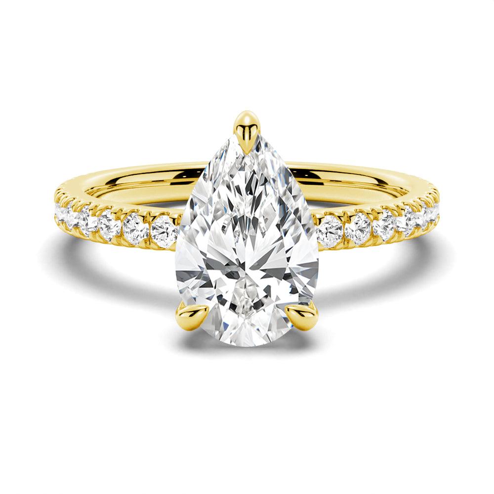 Exquisite Pear Shaped Pavé Band Moissanite Engagement Ring with Hidden Halo - Perfect for Proposals, Weddings & Anniversary Gifts