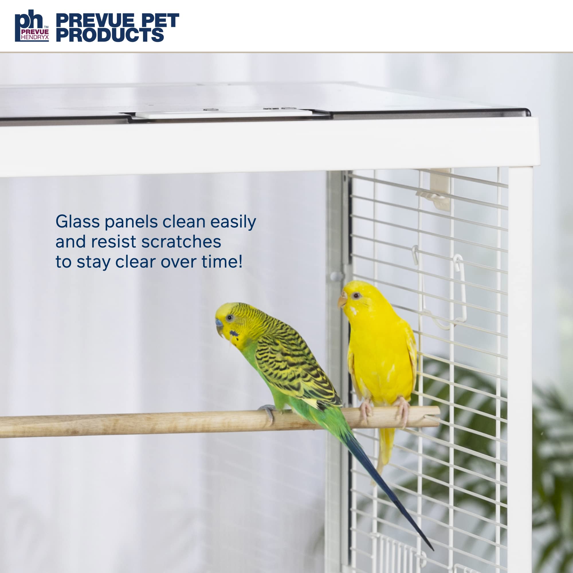 Prevue Pet Products Clear View Glass Bird Cage - Crystal Palace for Small Birds with White Frame | Perfect for Parakeets, Finches & Canaries at Home or Office