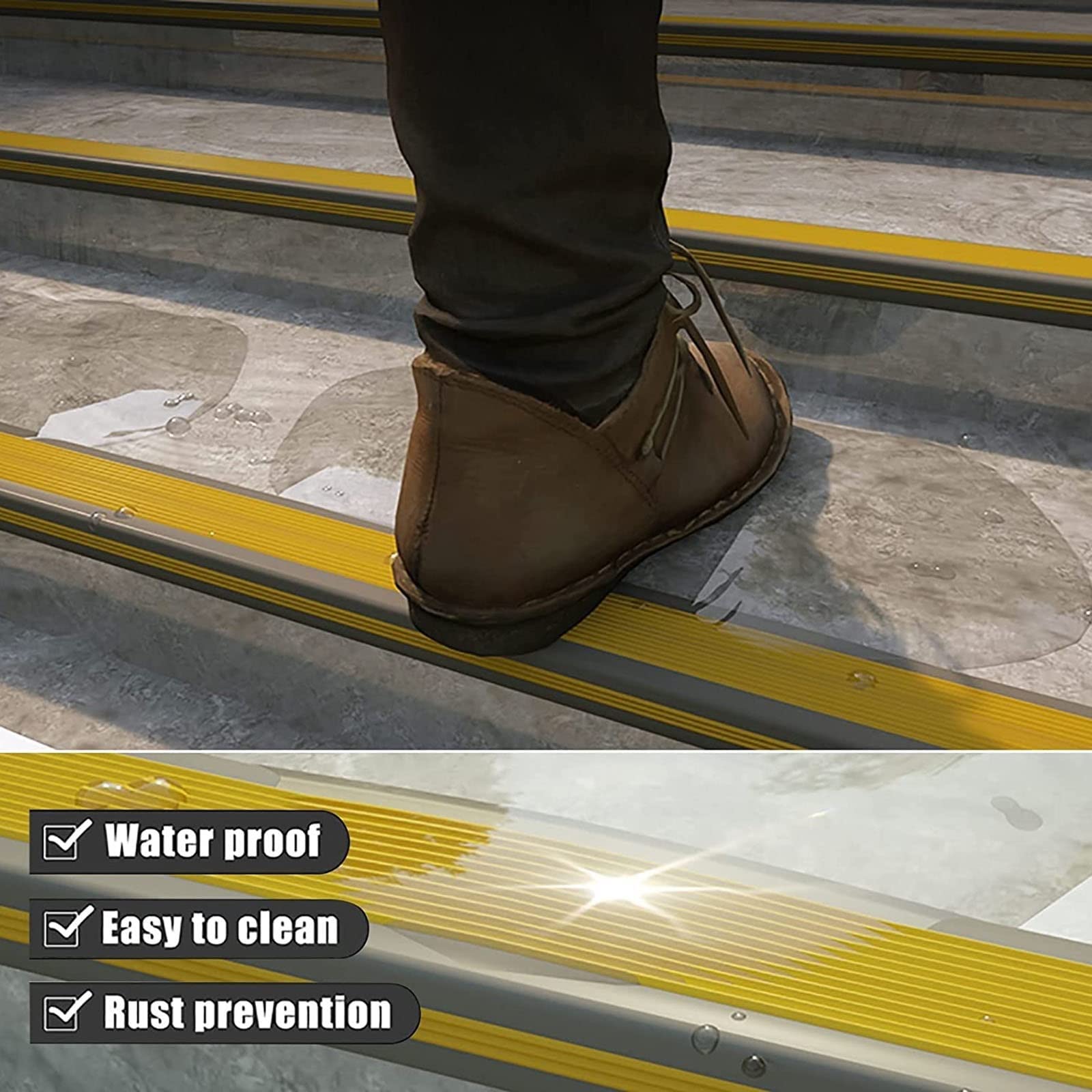 Non-Slip L-Shaped Stair Nosing Edge Trim - Self-Adhesive Rubber Stair Tread Protector with PVC Coating (Dark Coffee, 1-Piece) for Indoor/Outdoor Stairs, Steps & Landings - Anti-Slip Safety Solution for Homes, Offices & Commercial Spaces