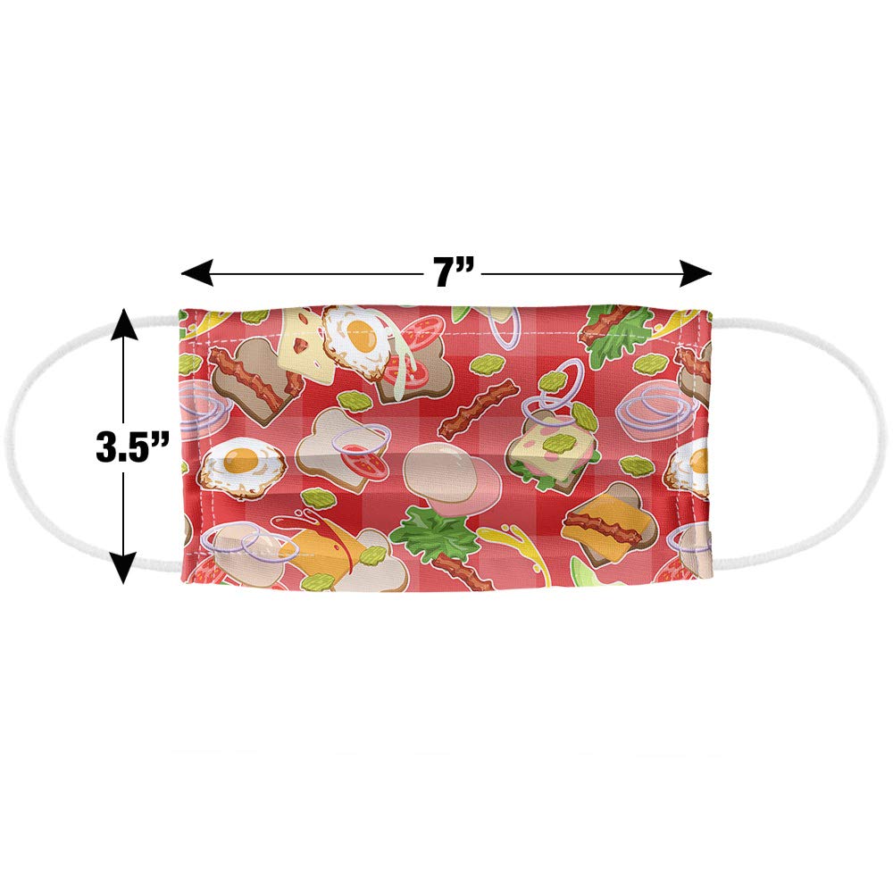 Popfunk Messy Sandwich Pattern Bread Cheese 1-Ply Reusable Face Mask - Unisex Washable Cloth Mask for Daily Use, Outdoor Activities & Travel Protection