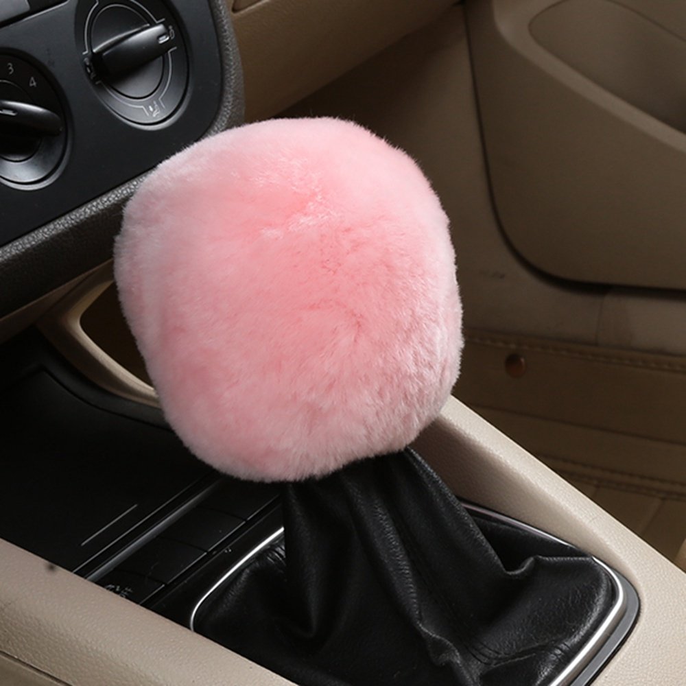 Dotesy Genuine Sheepskin Steering Wheel Cover Set - 3 Piece Auto Accessories with Gear Shift & Handbrake Covers | Universal Fit for 15 Inch Wheels | Premium Australian Wool | Soft & Comfortable Driving Experience | Perfect for Winter Warmth & Luxury Car Interior Upgrade (Pink)
