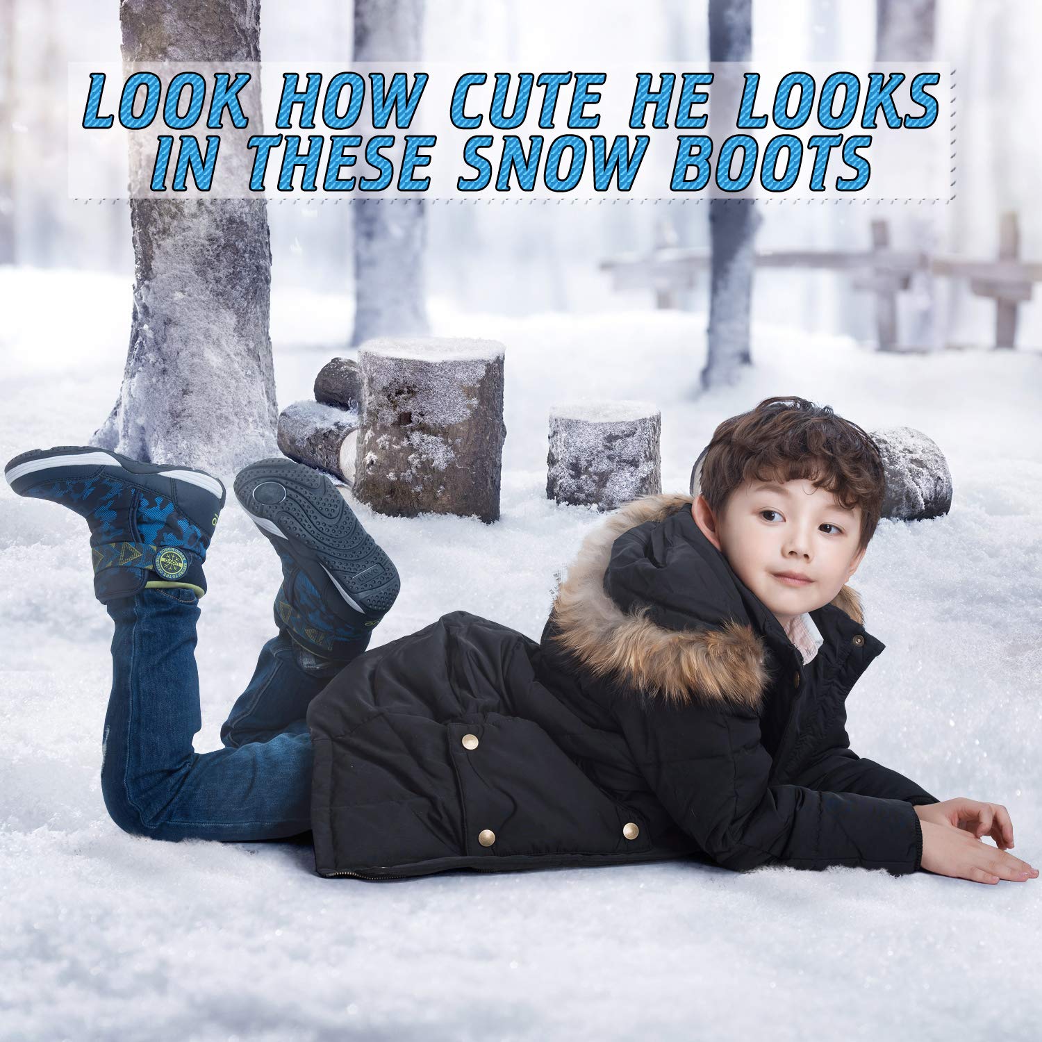 **Waterproof Boys Snow Boots for Toddlers & Kids - Warm Fur Lined Winter Boots with Slip-Resistant Sole for Outdoor Play & Snow Adventures**