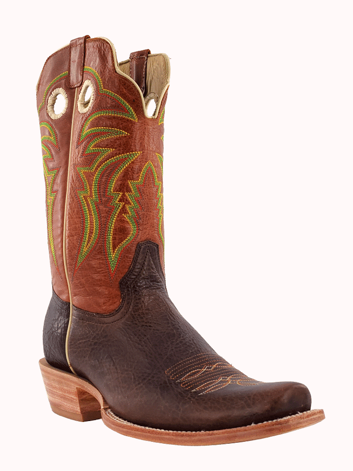 R.Watson RW8023 Men's Medium Square Western Boots - Genuine Cowhide Leather, Hickory Brown - Perfect for Rodeo, Country Dancing & Western Fashion