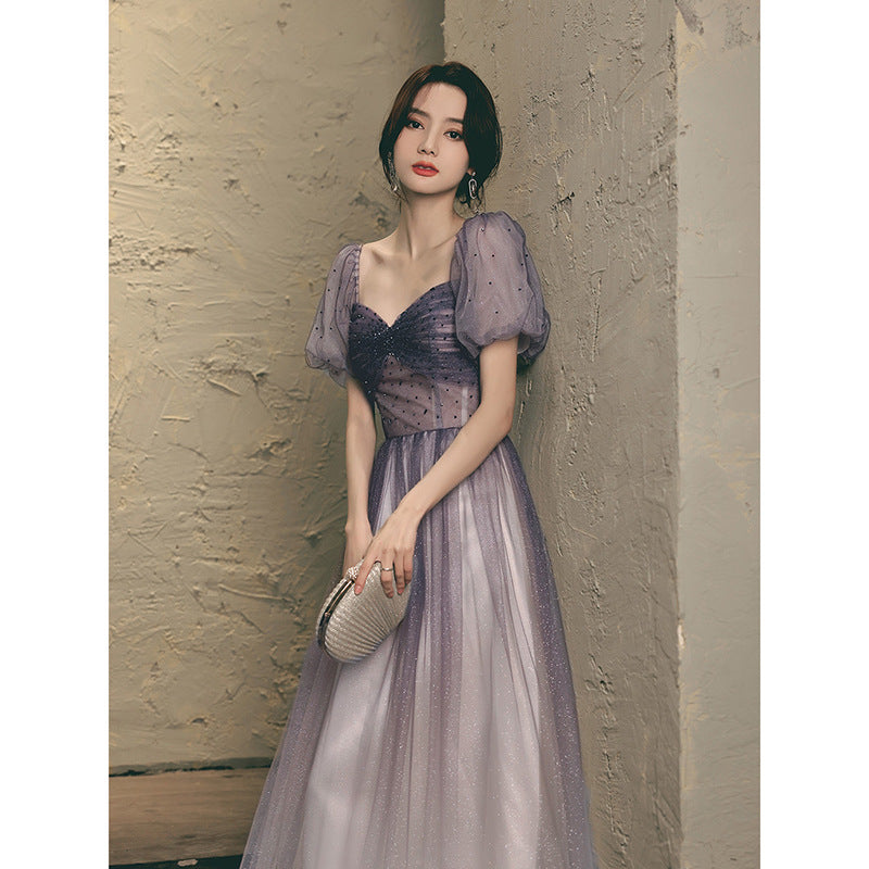 Elegant Gradient Purple Shiny Long Prom Dress - A-Line Tulle Party Gown for Homecoming, Evening Gala & Formal Events | Style 592