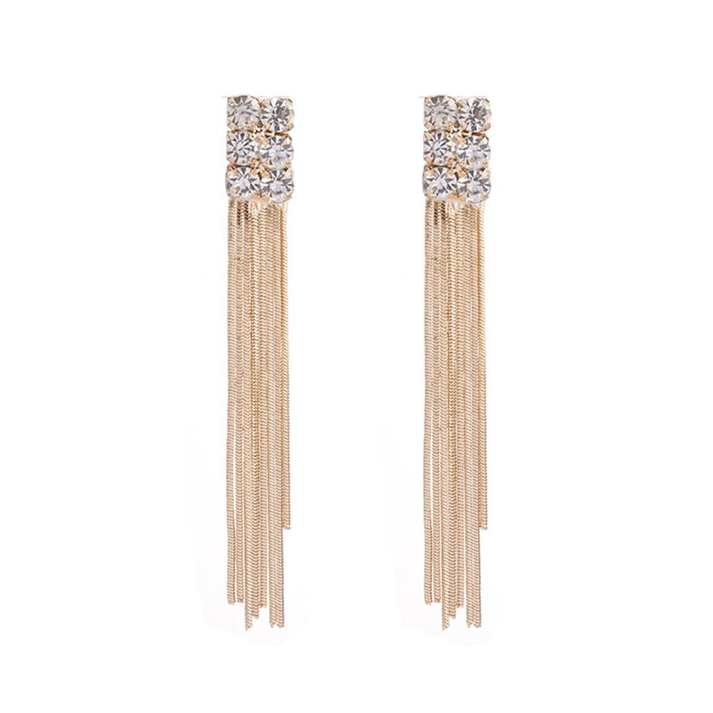 PULABO Gold Crystal Tassel Drop Earrings for Women - Elegant Long Dangle Wedding Jewelry Set, Fashion Statement Gift for Bride, Party & Special Occasions