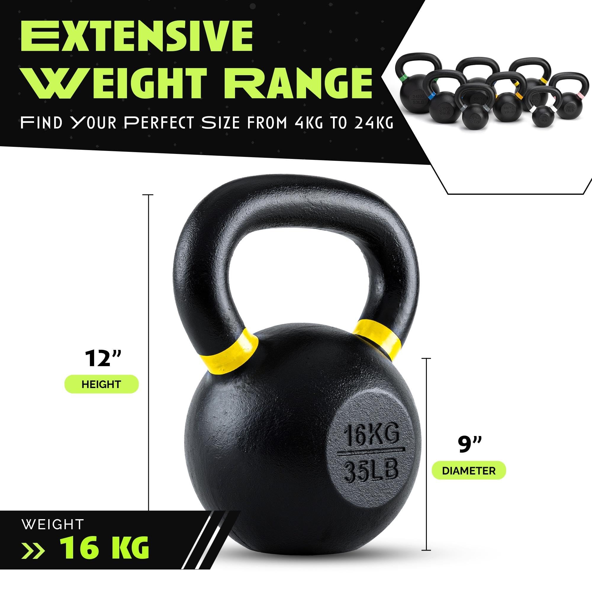 Premium Cast Iron Kettlebells - No-Welded Joints, Wide Handle for Strength Training - Durable Powder Coated Kettlebell Weights Set for Men & Women - Perfect for Home Gym, CrossFit, and Functional Fitness Workouts