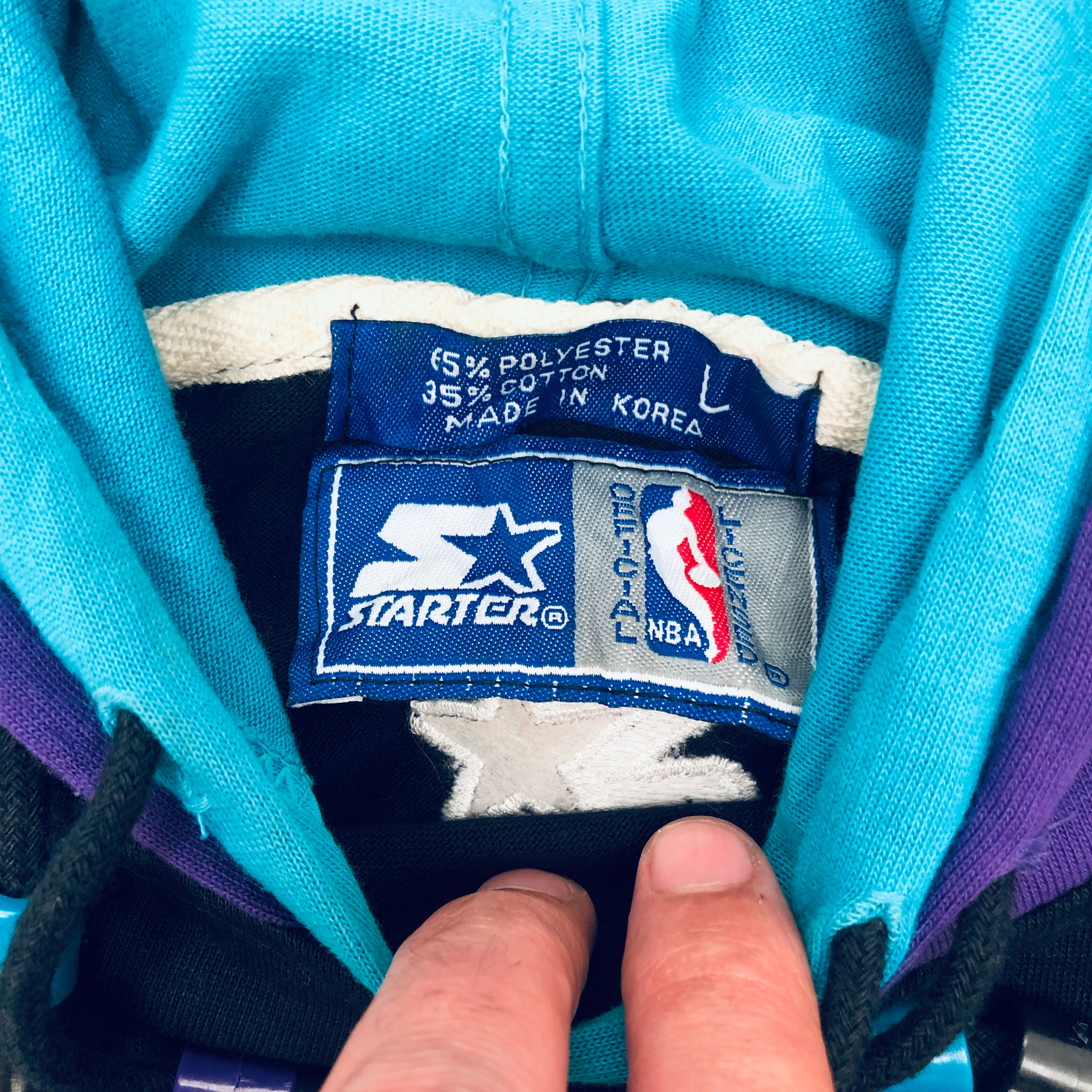 Vintage 1990s Charlotte Hornets Graffiti Spellout Double Hooded Starter Sweatshirt - Large/XL - Retro NBA Basketball Fan Apparel for Men, Streetwear & Game Day Outfits