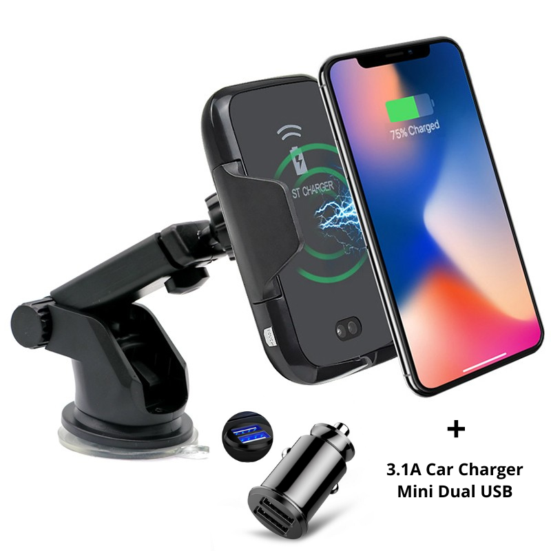 Fast Wireless Phone Charger & Holder with Auto-Sensing Technology - Qi-Certified 10W Charging Stand for iPhone, Samsung, AirPods - Perfect for Nightstand, Office Desk, and Car Use