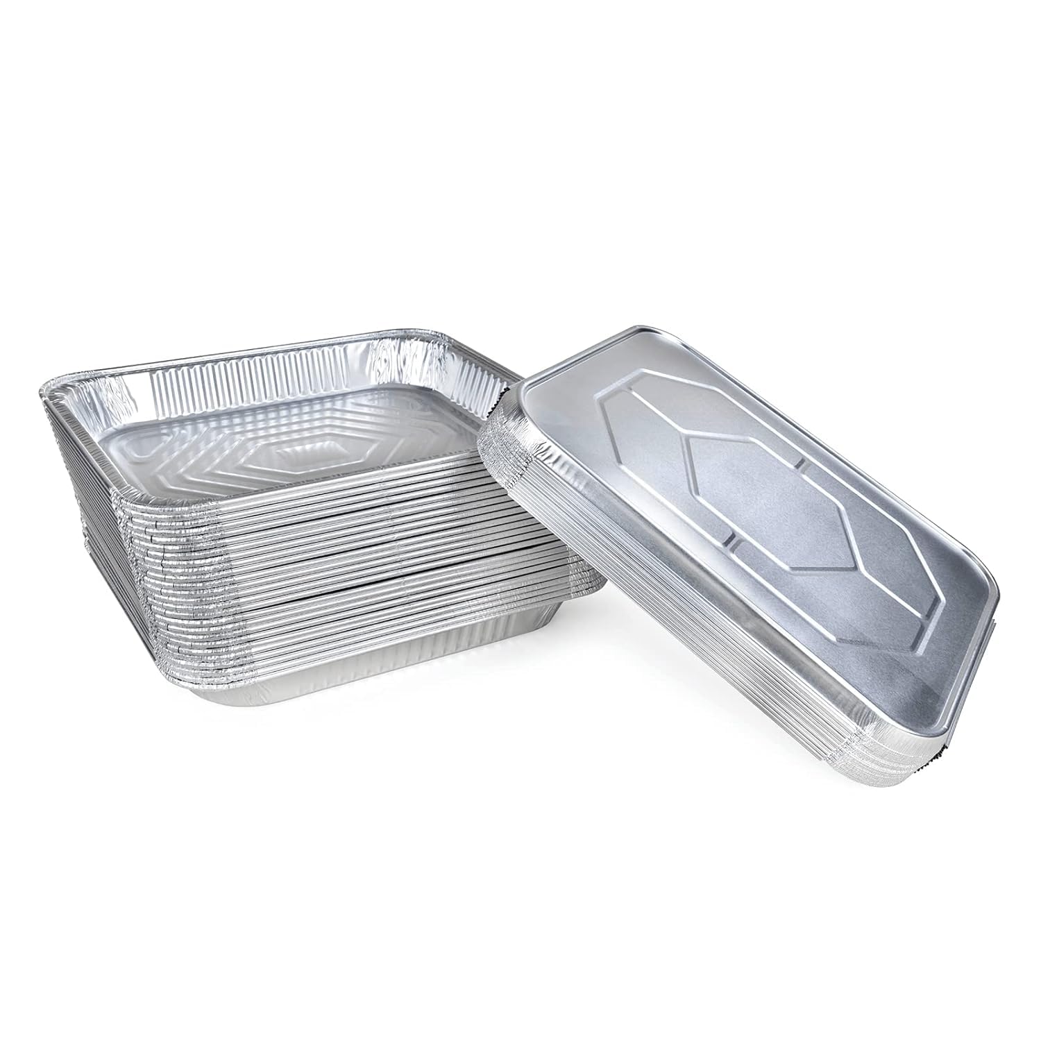 Disposable Aluminum Half Size Shallow Pans with Lids - 50 Pack Recyclable Foil Baking Pans for Food Prep, Cooking & Meal Storage - Perfect for Catering, Parties, Picnics & Home Kitchen Use