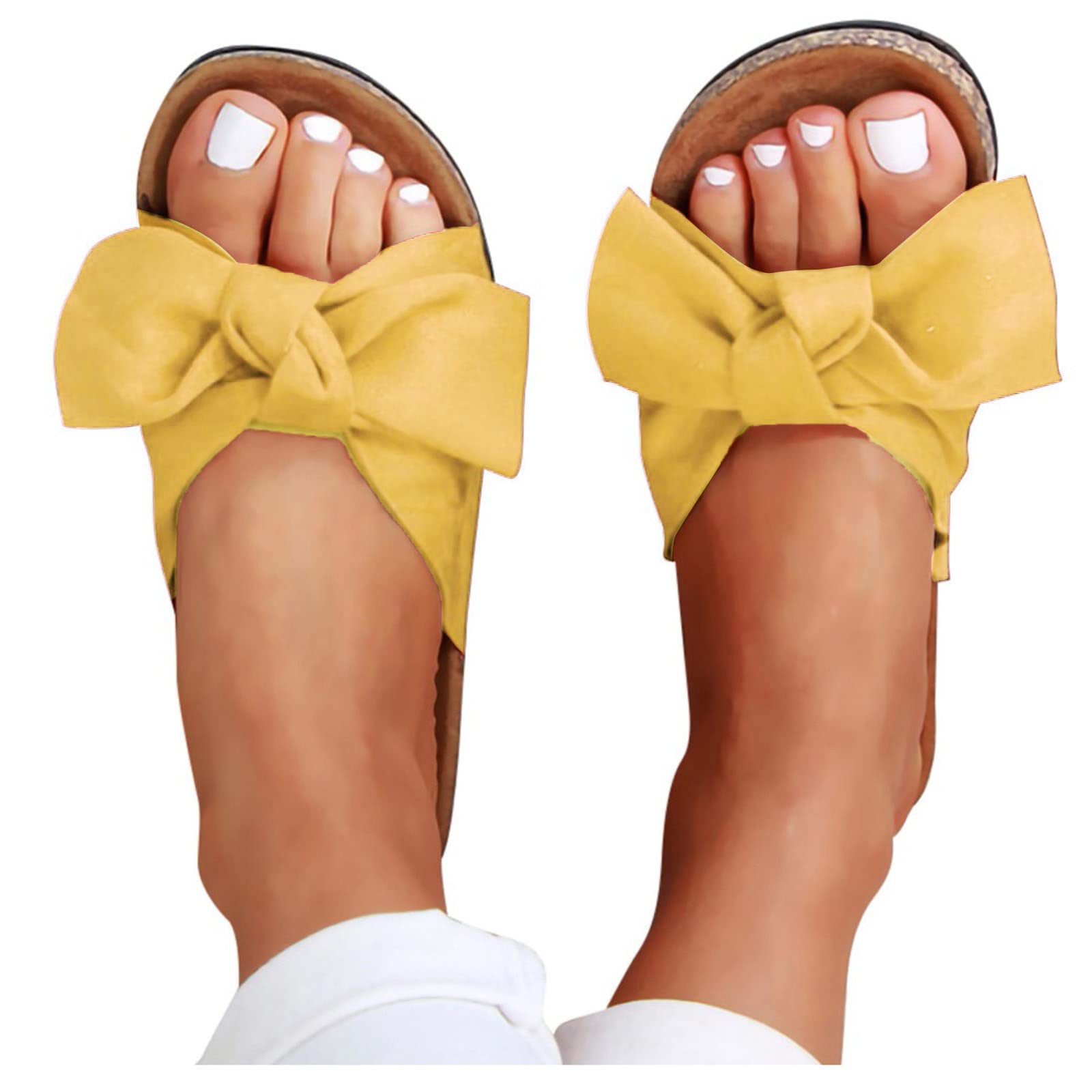 Eduavar Women's Dressy Sandals - Summer Beach Flat Sandals with Bow Tie, Slip On Casual Slippers for Walking, Travel & Outdoor Activities