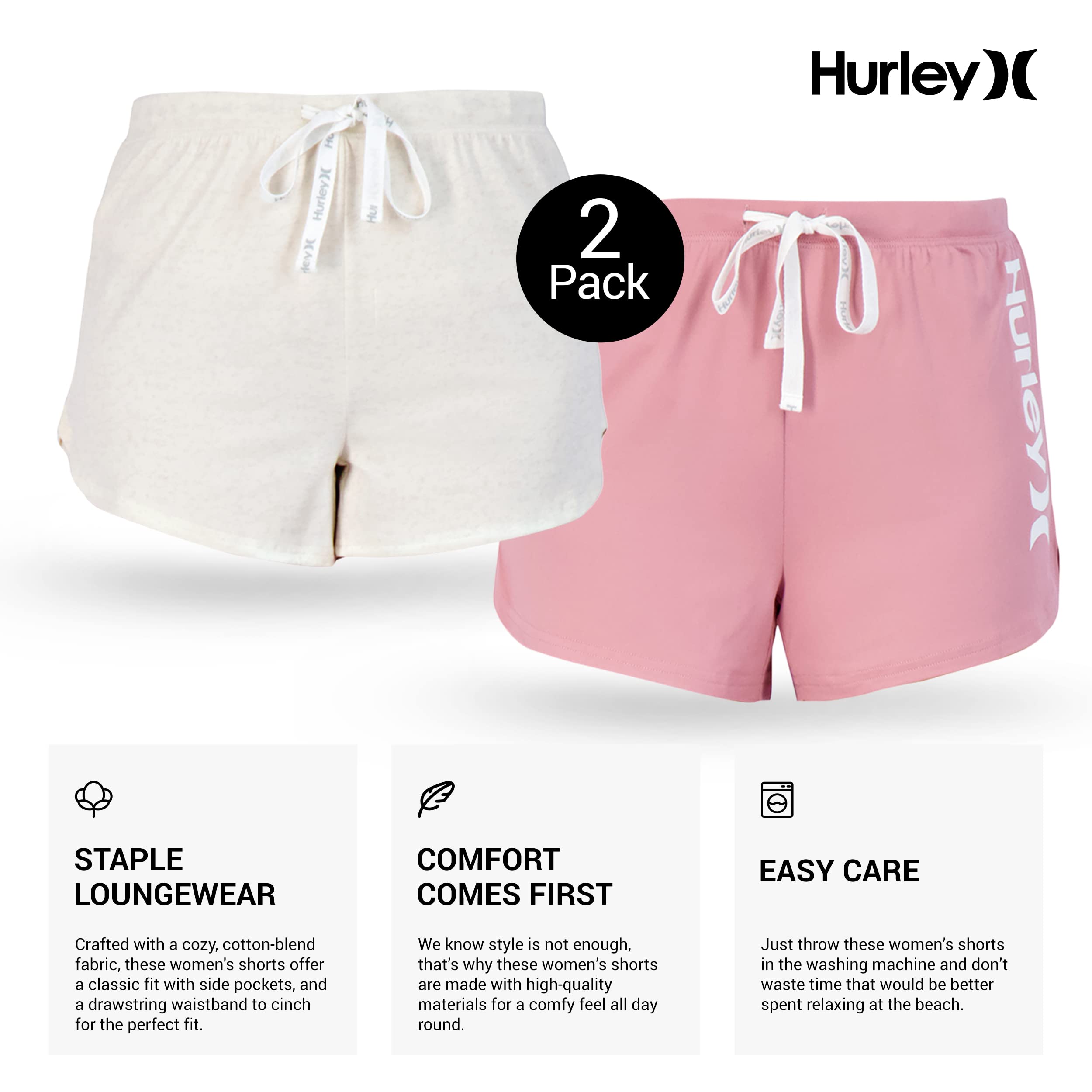 Hurley Women's Pajama Shorts 2-Pack - Soft Lounge Sleep Shorts for Hot Summer Nights, Cute & Comfortable Sleepwear for Women | Perfect for Bedtime, Lounging & Vacation