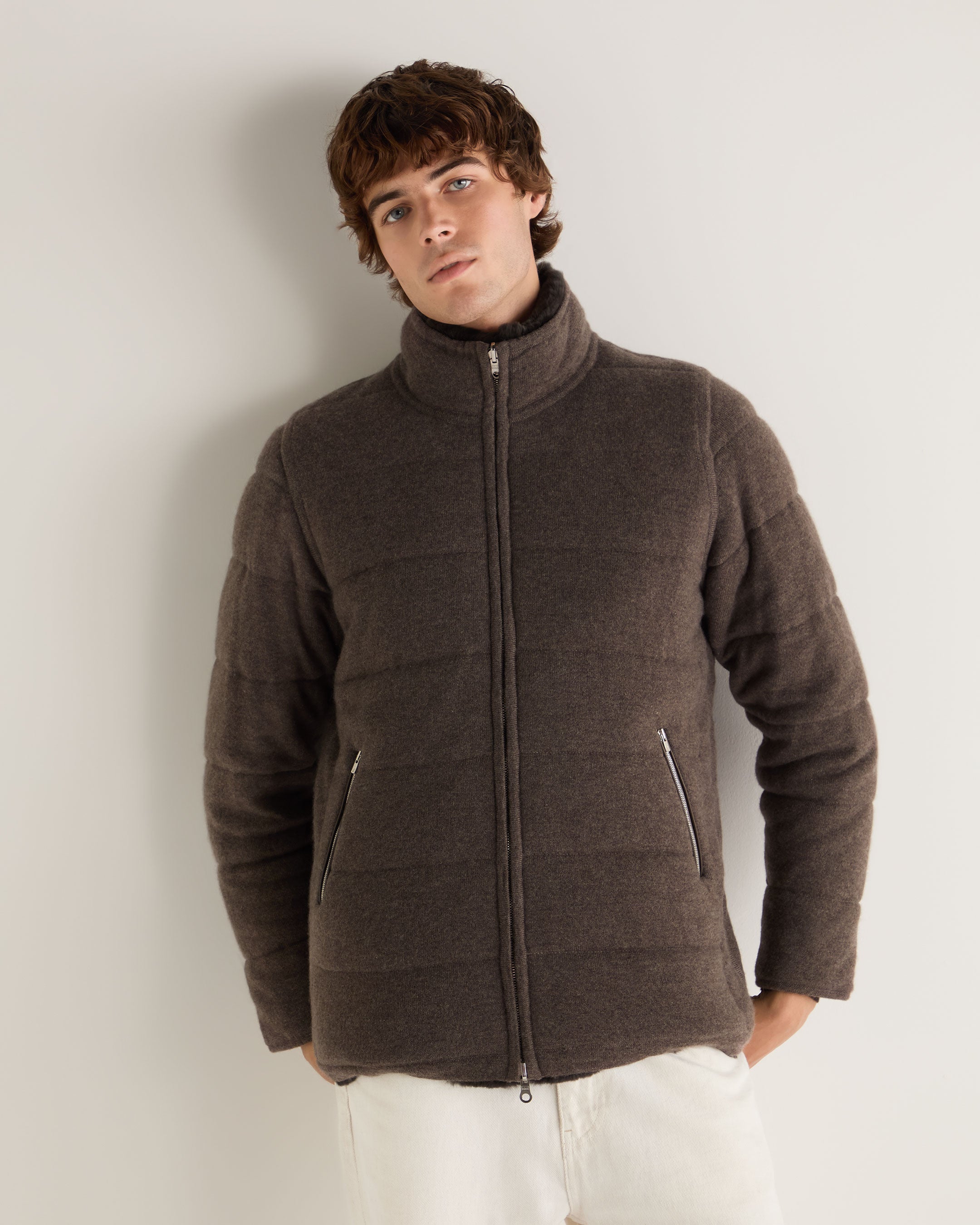 Men's Whistler Fur Quilted Cashmere Jacket in Biscotti Brown - Warm Winter Coat for Outdoor Activities & Casual Wear