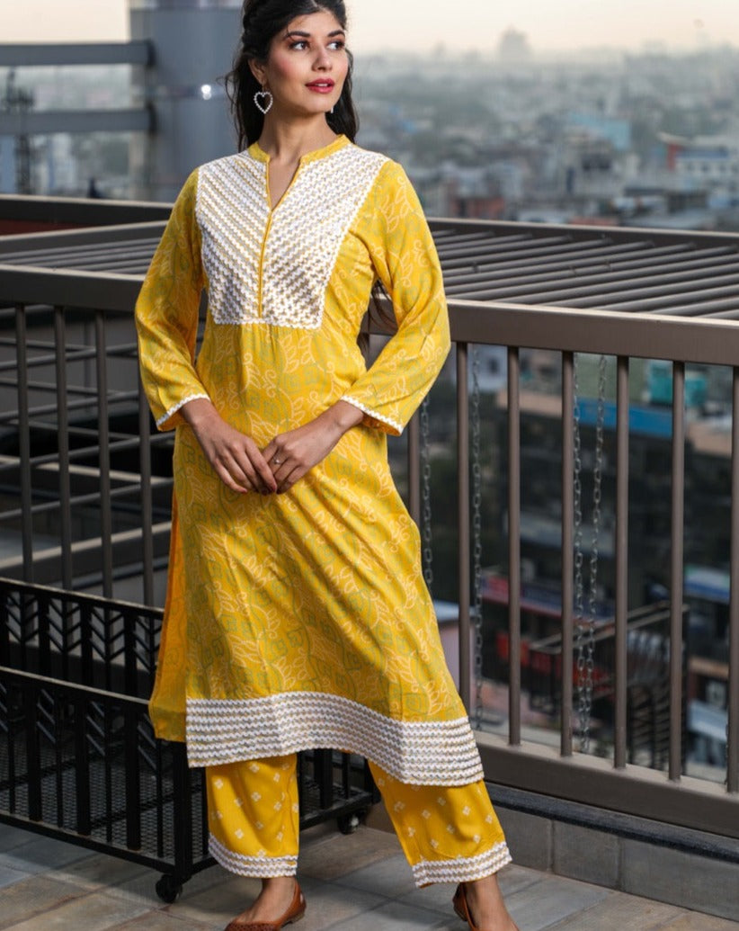 Stylish Yellow Bandhani Kurta Set with Sunshade - Traditional Indian Ethnic Outfit for Women | Perfect for Festivals, Weddings & Casual Wear