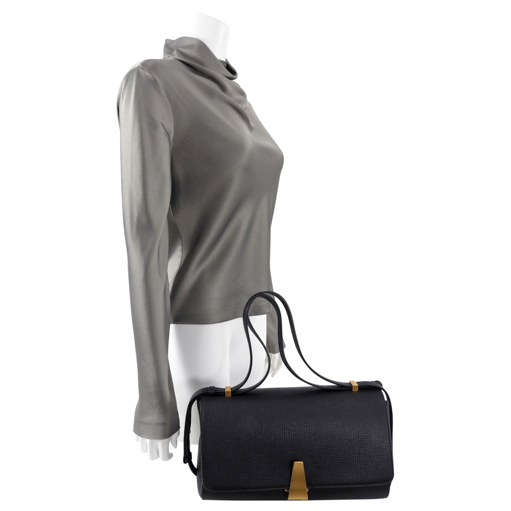 Bottega Veneta The Angle Bag - Black Grained Leather Crossbody Purse for Women | Luxury Designer Handbag for Work, Travel & Evening Events