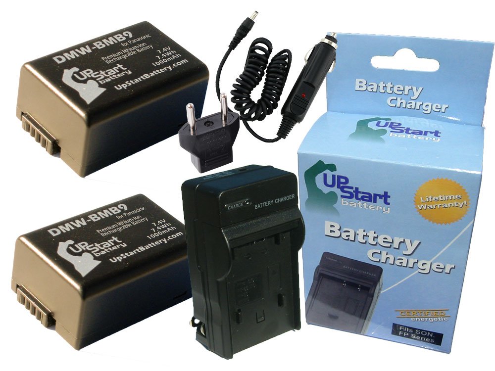 2 Pack Panasonic DMW-BMB9 Battery & Charger - 1000mAh for Lumix DMC-FZ70 - Travel & Outdoor Photography