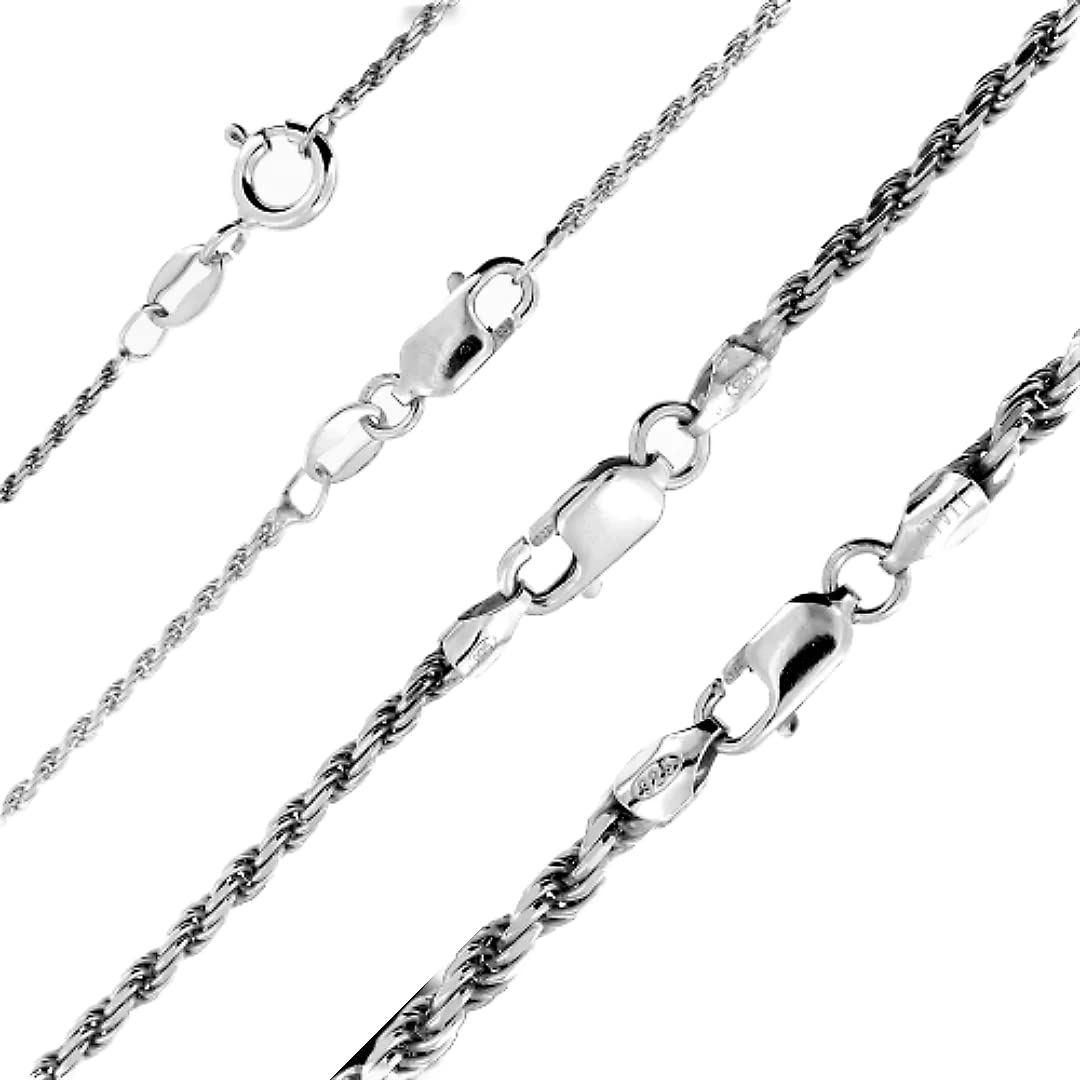 925 Sterling Silver Rope Chain Necklace for Men & Women - Diamond Cut Durable Jewelry for Everyday Wear & Gifting