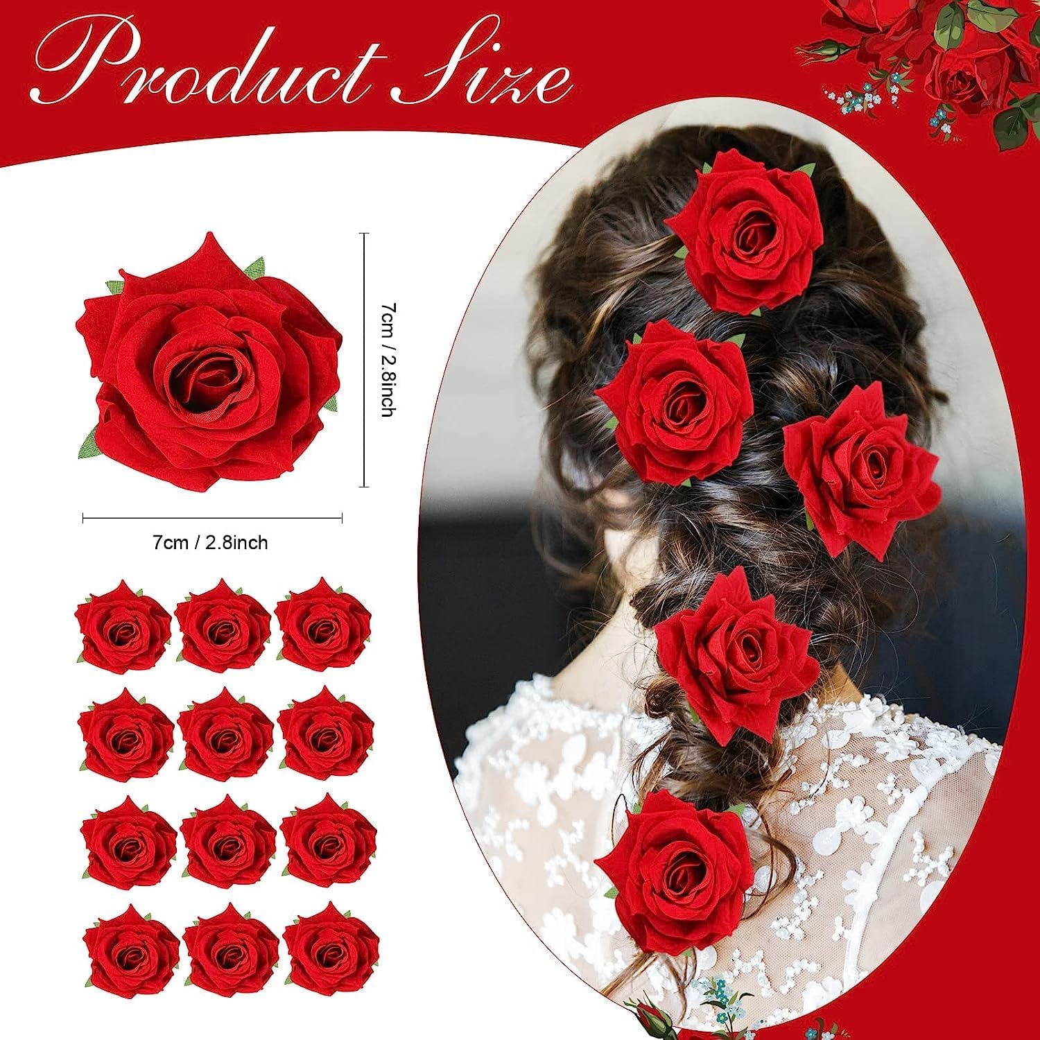 Raddhi Enterprises Floral Hair Clips for Women - Red Rose Hair Accessories, Decorative Hair Pins with Artificial Flowers (Pack of 4) - Perfect for Weddings, Parties & Everyday Style
