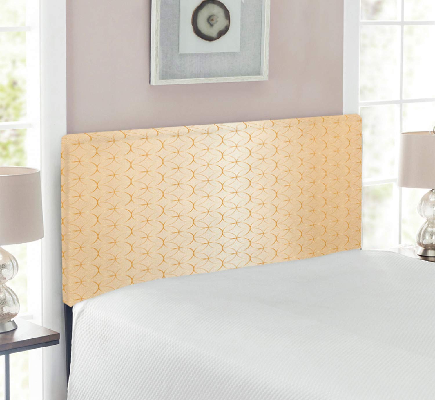 Ambesonne Beige Upholstered Headboard with Geometric Circle & Diamond Design - Twin Size Memory Foam Bed Headboard in Pale Peach Brown | Perfect for Modern Bedrooms, Guest Rooms & Dorm Decor