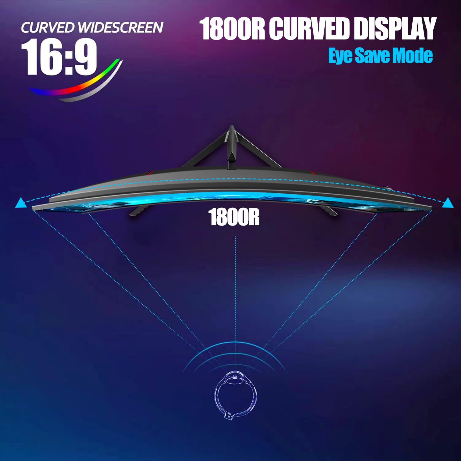 Gawfolk 27 Inch Curved Gaming Monitor QHD 165Hz, 2560x1440P Widescreen PC Monitor, 1800R Frameless Design with VESA, DP & HDMI - Perfect for Esports, Streaming & Home Office Setup
