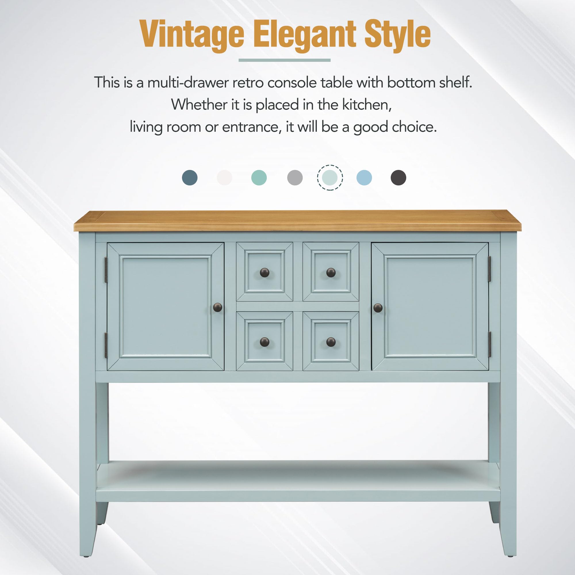 LZ LEISURE ZONE Retro Wooden Console Table with Storage Shelf & Drawers - Buffet Sideboard for Living Room, Kitchen, Entryway - Lime White Finish | Perfect for Hallway Decor, Dining Room Storage & Entryway Organization